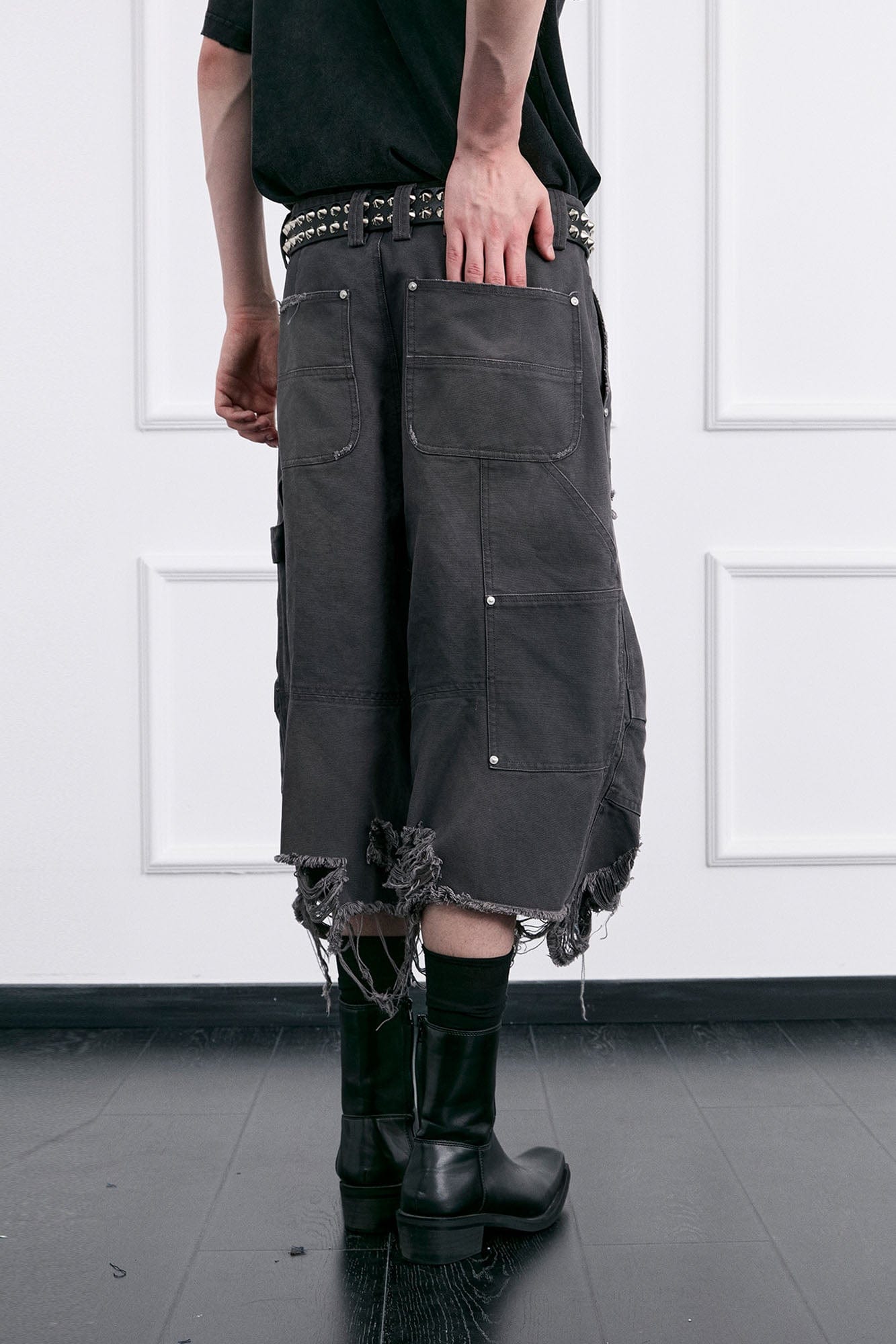 FACEONLAB Distressed Deconstructed Ripped Cargo Shorts, premium urban and streetwear designers apparel on PROJECTISR.com, FACEONLAB