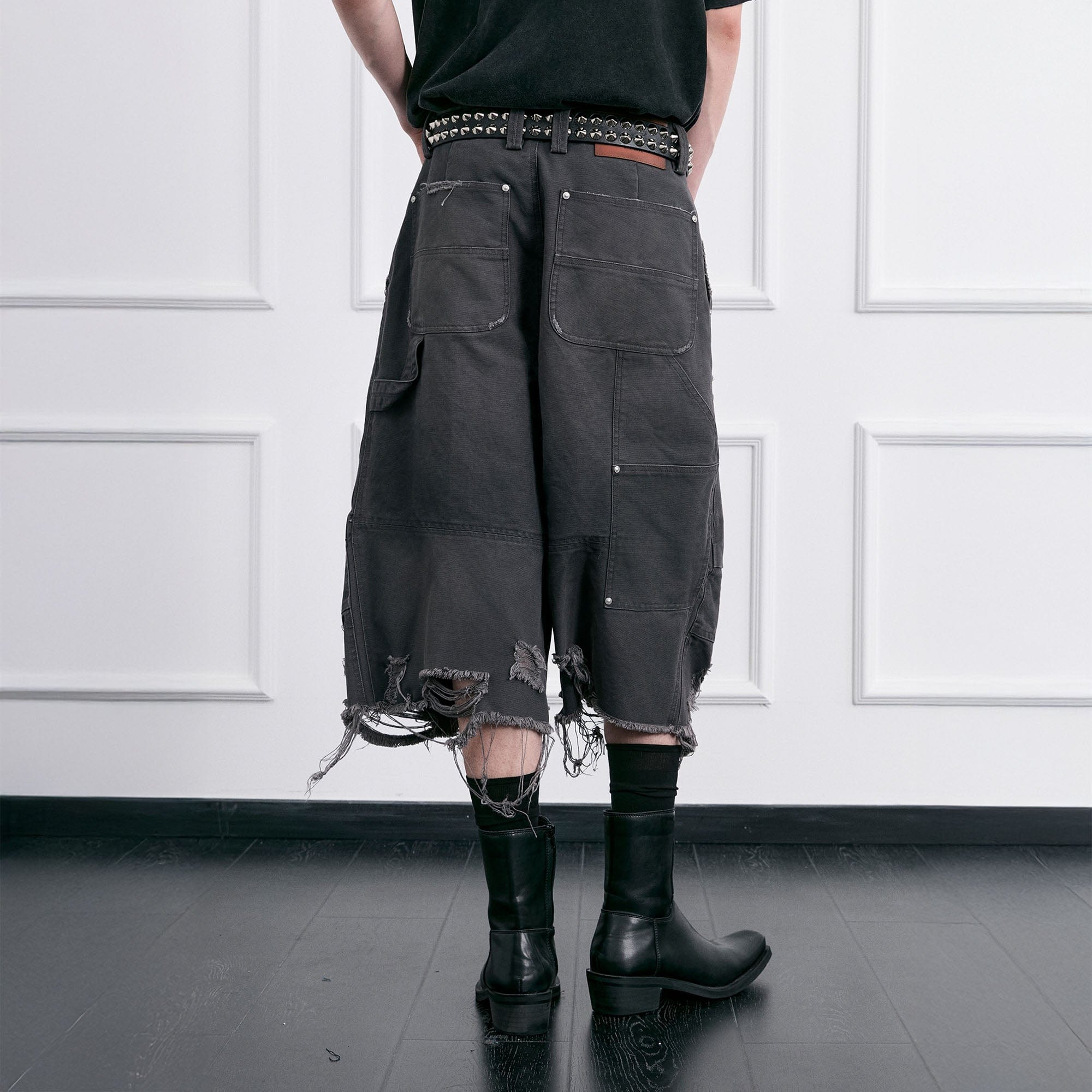FACEONLAB Distressed Deconstructed Ripped Cargo Shorts, premium urban and streetwear designers apparel on PROJECTISR.com, FACEONLAB