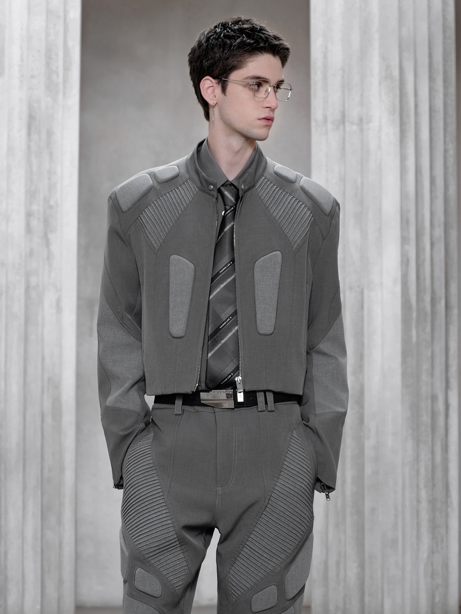 FACEONLAB Paneled Armor Padding Biker Jacket