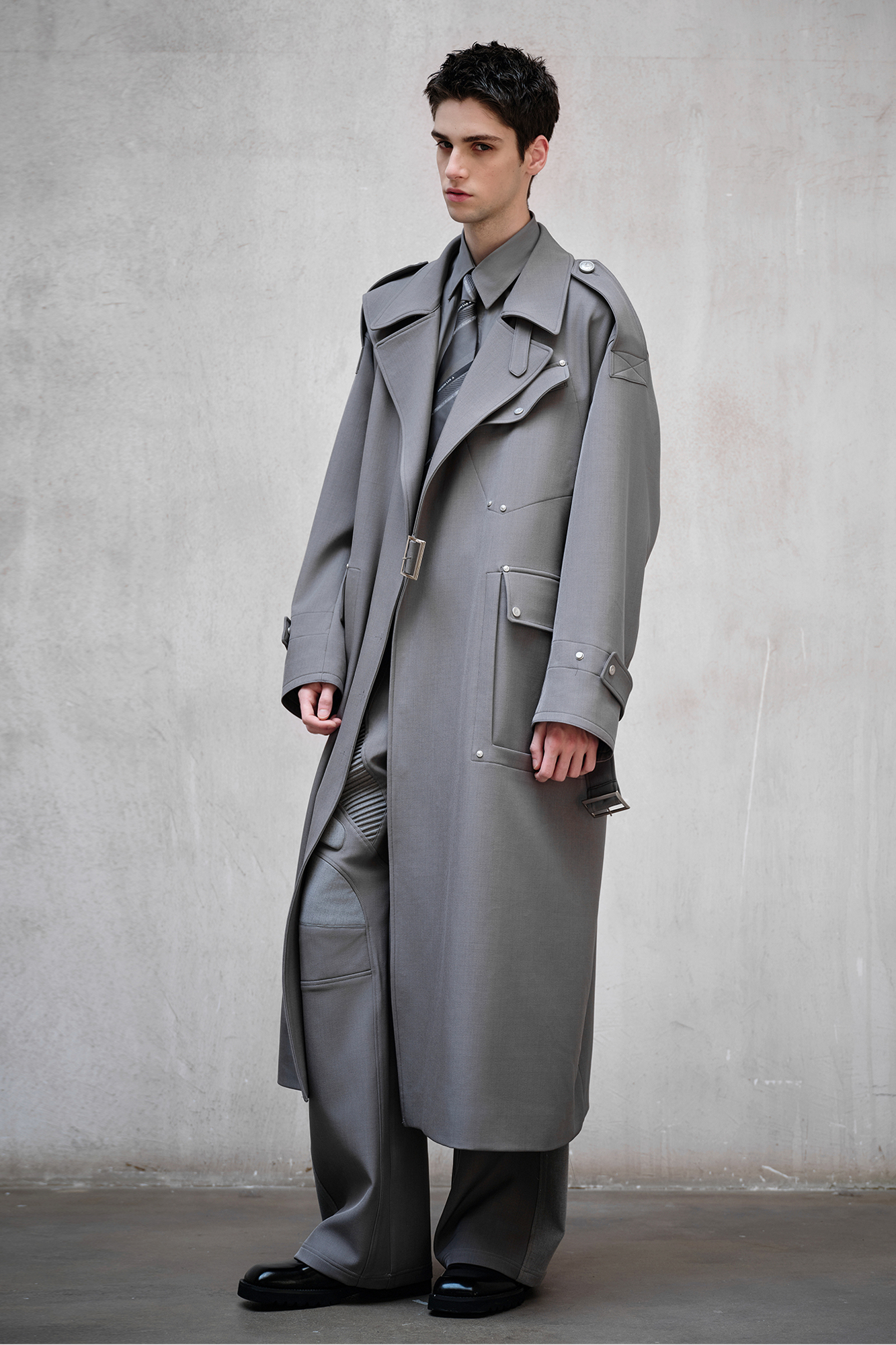 FACEONLAB Essential Military Trench Coat Gray