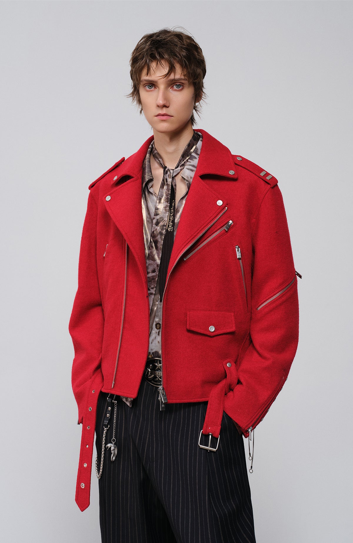 FACEONLAB Wool-Blend Badge Biker Jacket