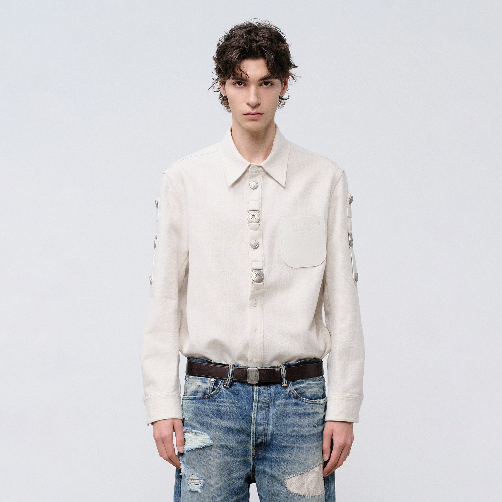 FACEONLAB Retro Gangster Graphic Shirt White, premium urban and streetwear designers apparel on PROJECTISR.com, FACEONLAB