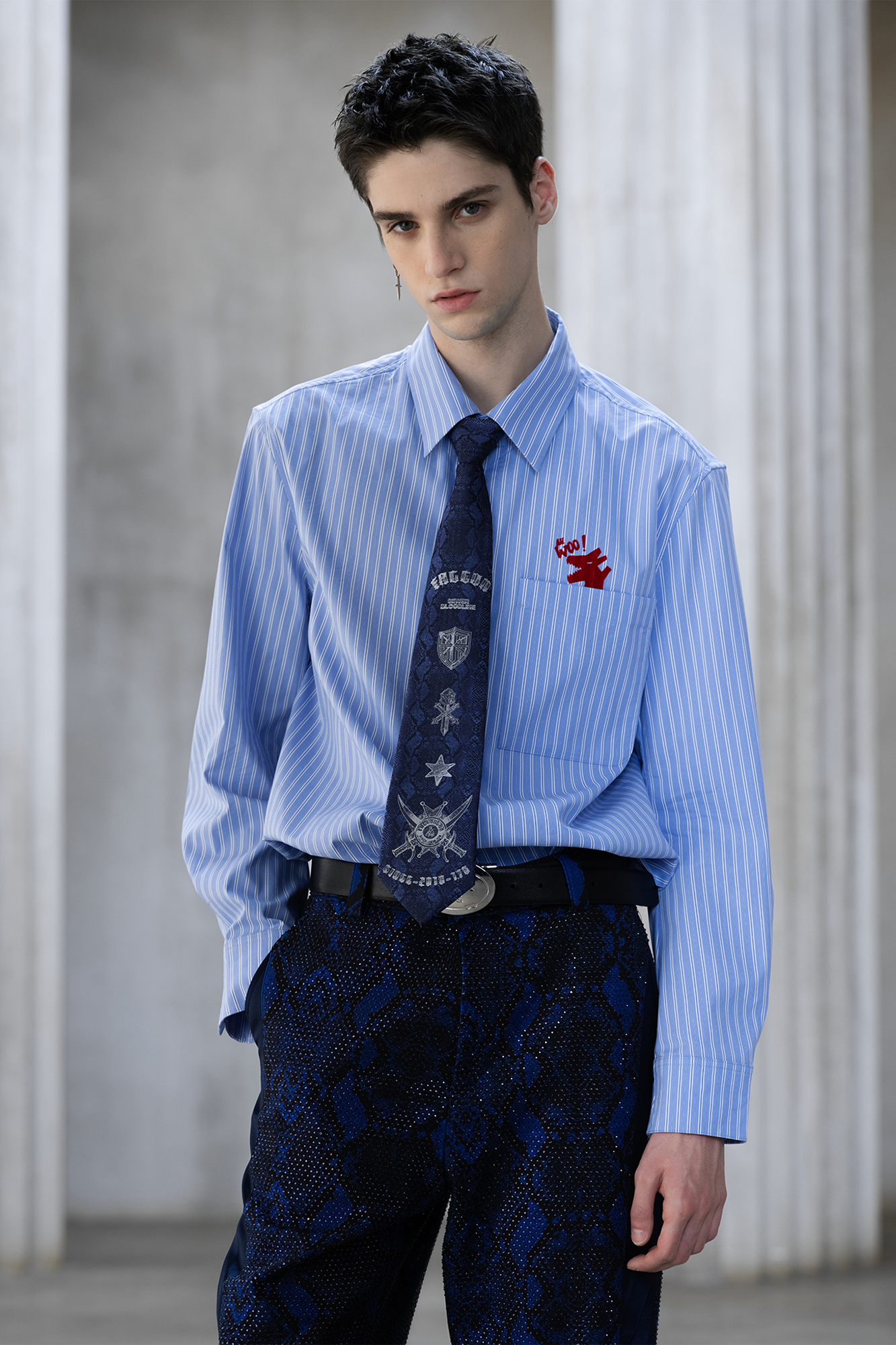 FACEONLAB Jacquard Military Crest Zip Tie Blue