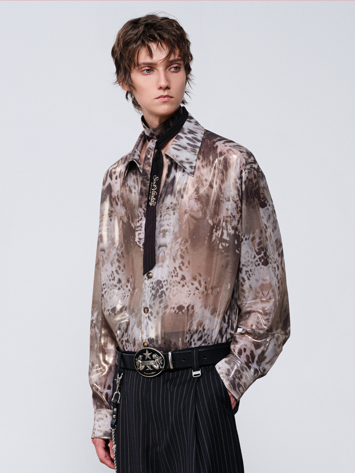 FACEONLAB Leopard Satin Oversized Shirt