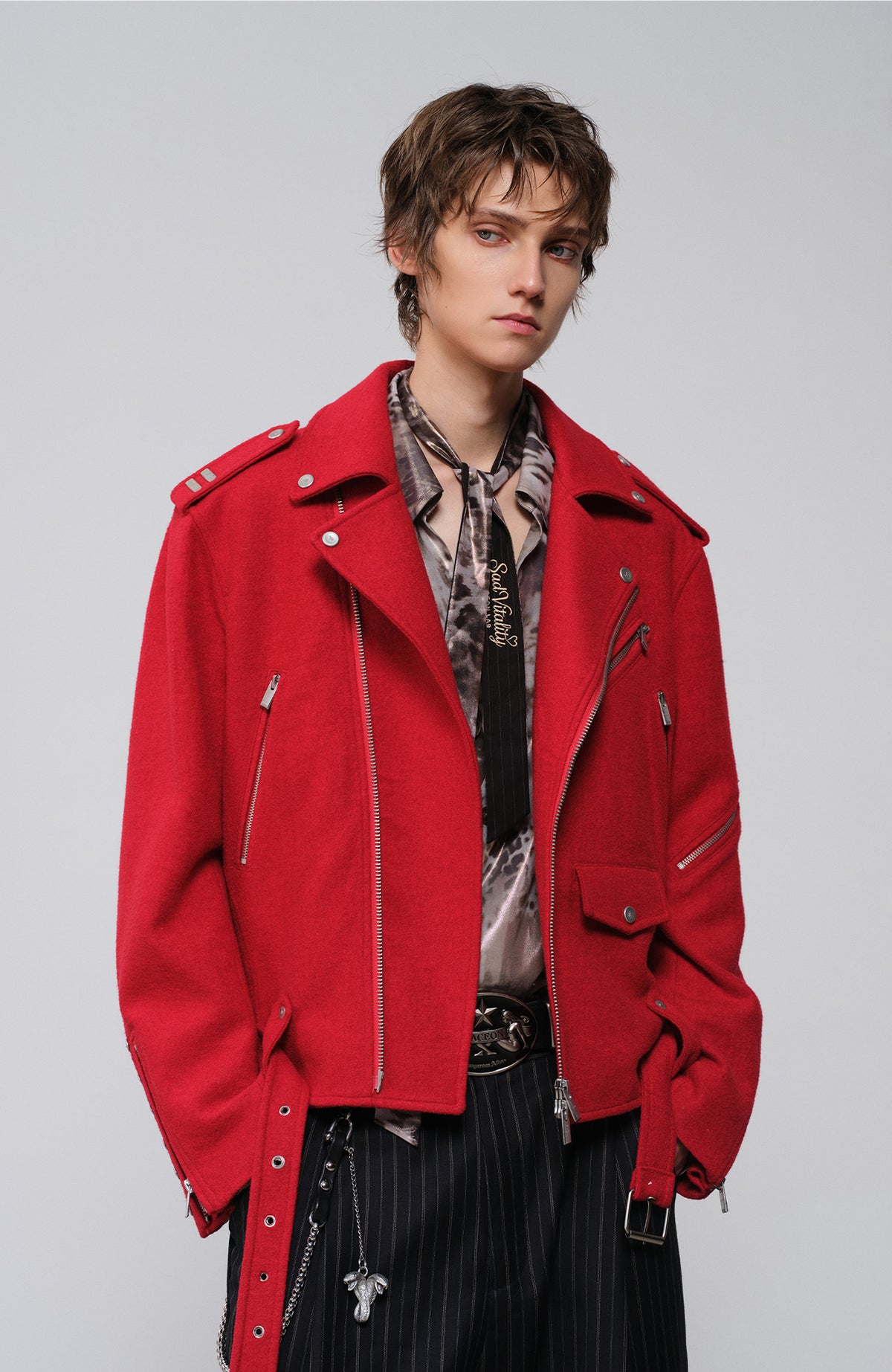 FACEONLAB Wool-Blend Badge Biker Jacket