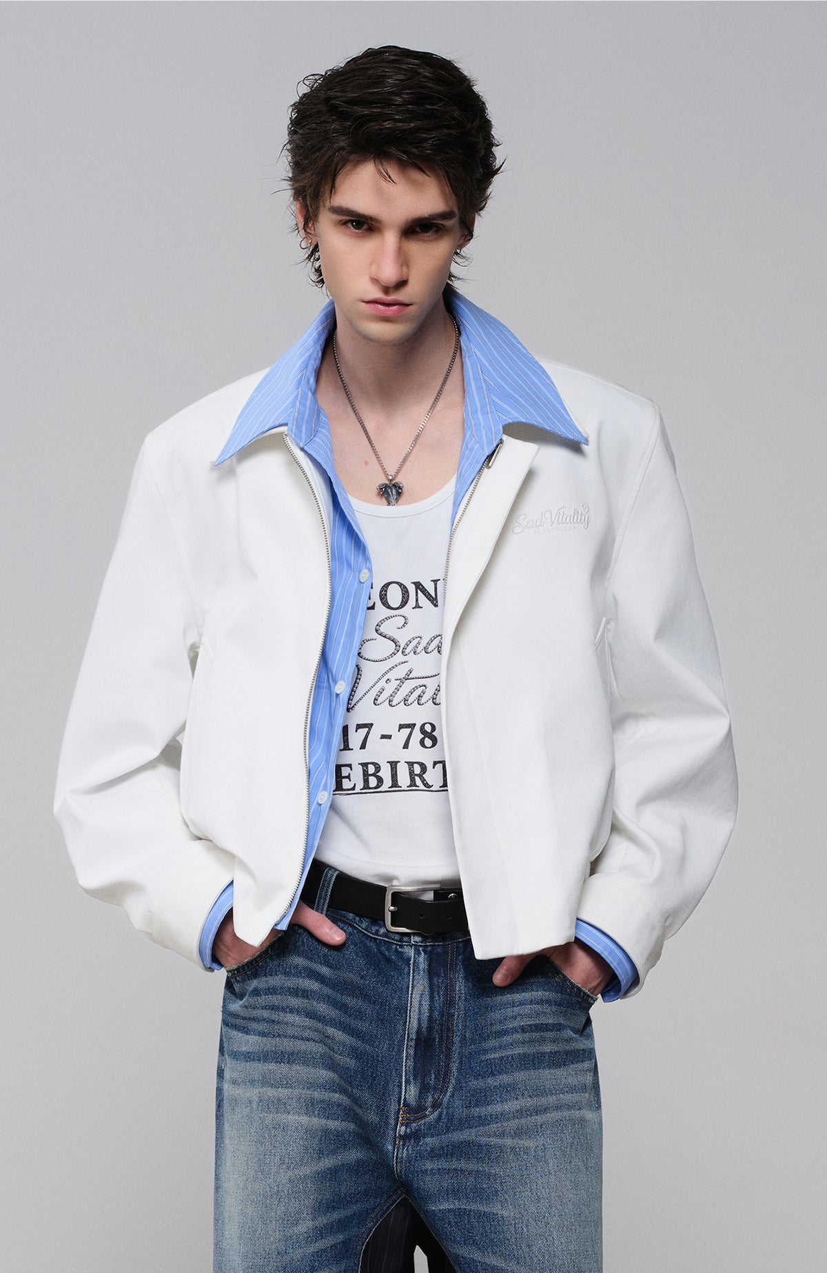 FACEONLAB Embroidered Spliced Shirt Jacket