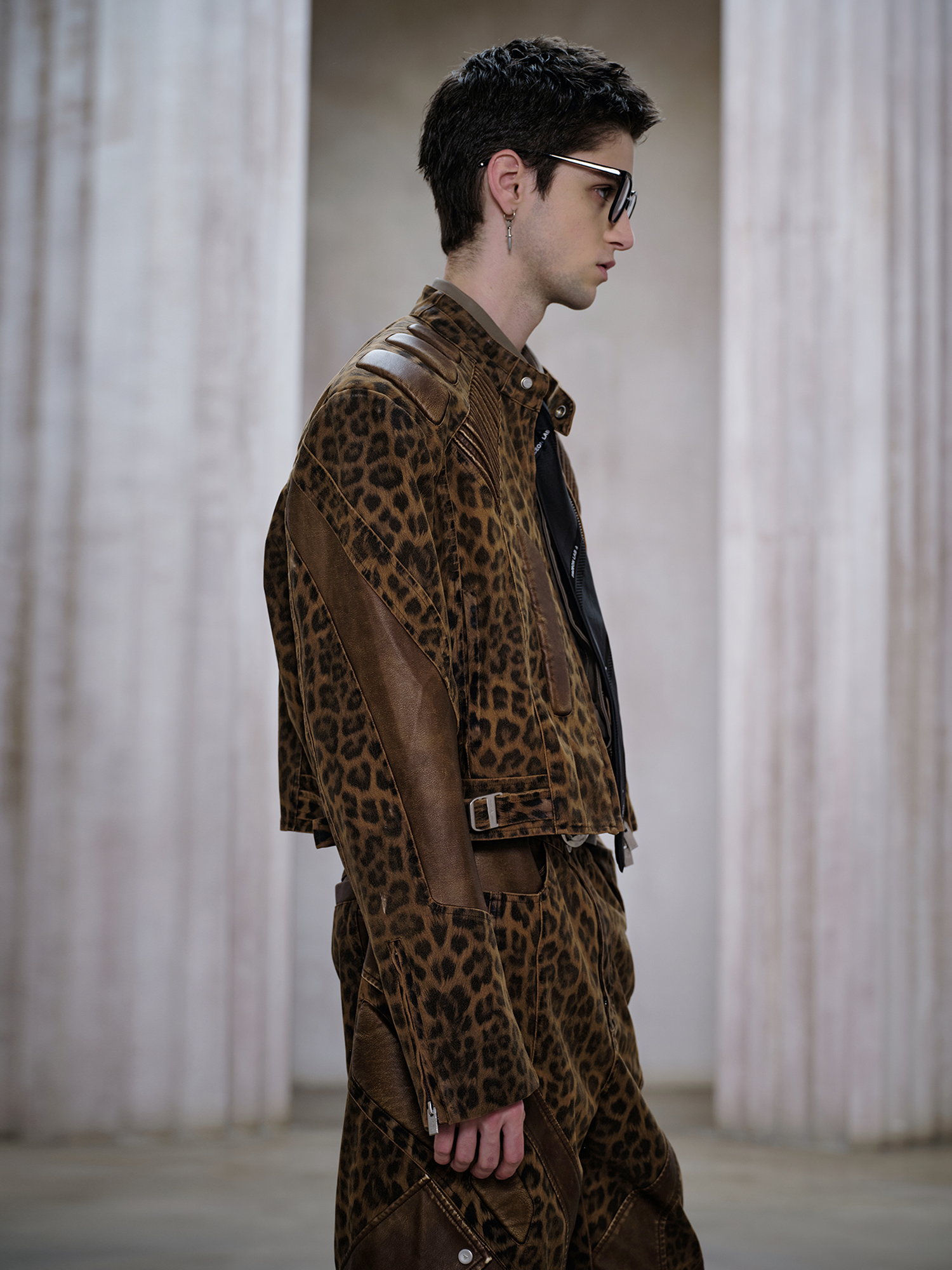 FACEONLAB Leopard Paneled Ribbed Armor Jacket