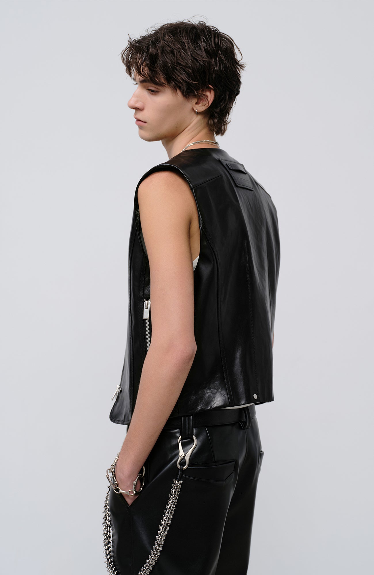 FACEONLAB Reversible Moto Leather Vest Black, premium urban and streetwear designers apparel on PROJECTISR.com, FACEONLAB