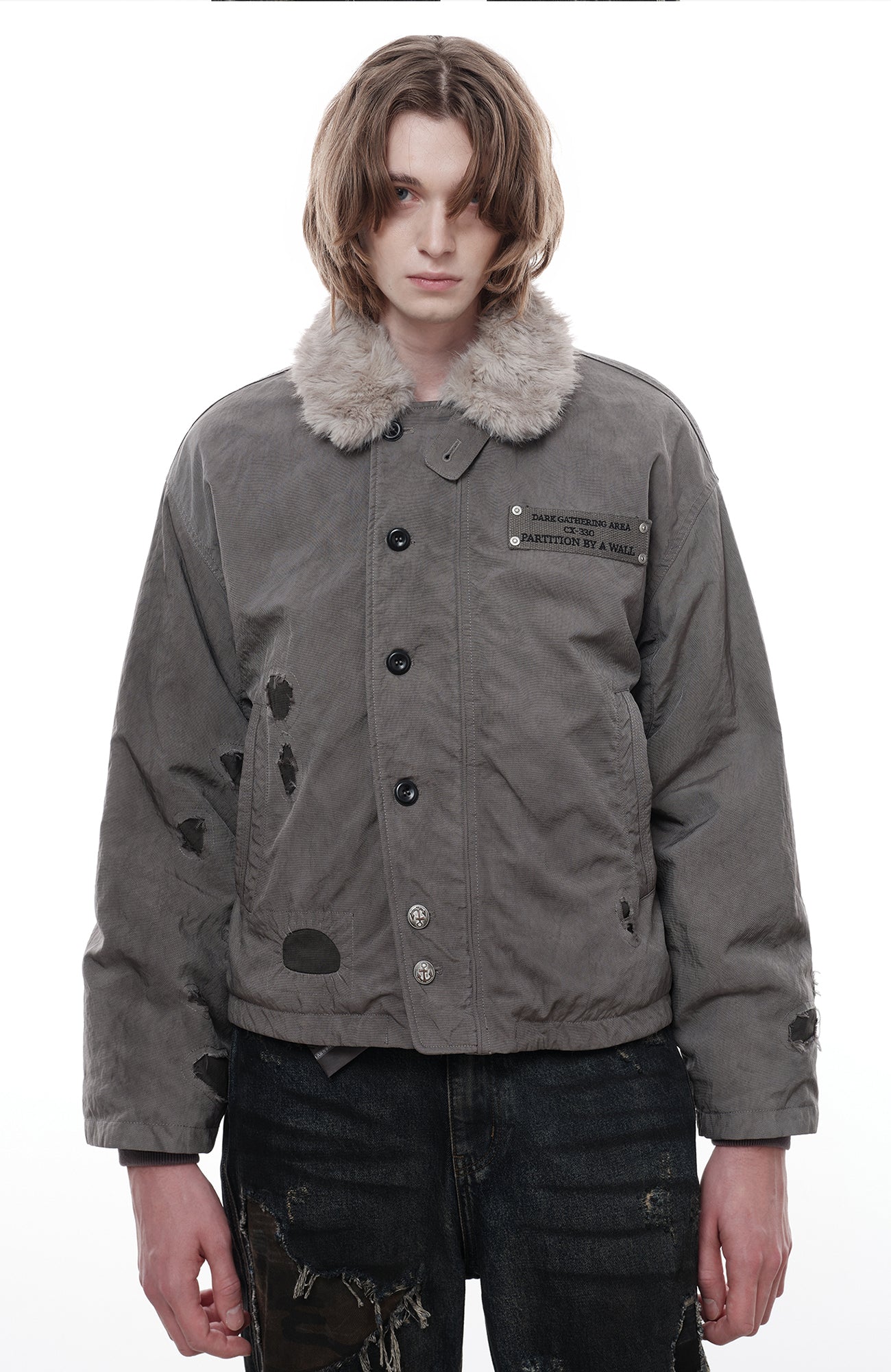 FACEONLAB Reversible Fleece Collar Deck Jacket Gray