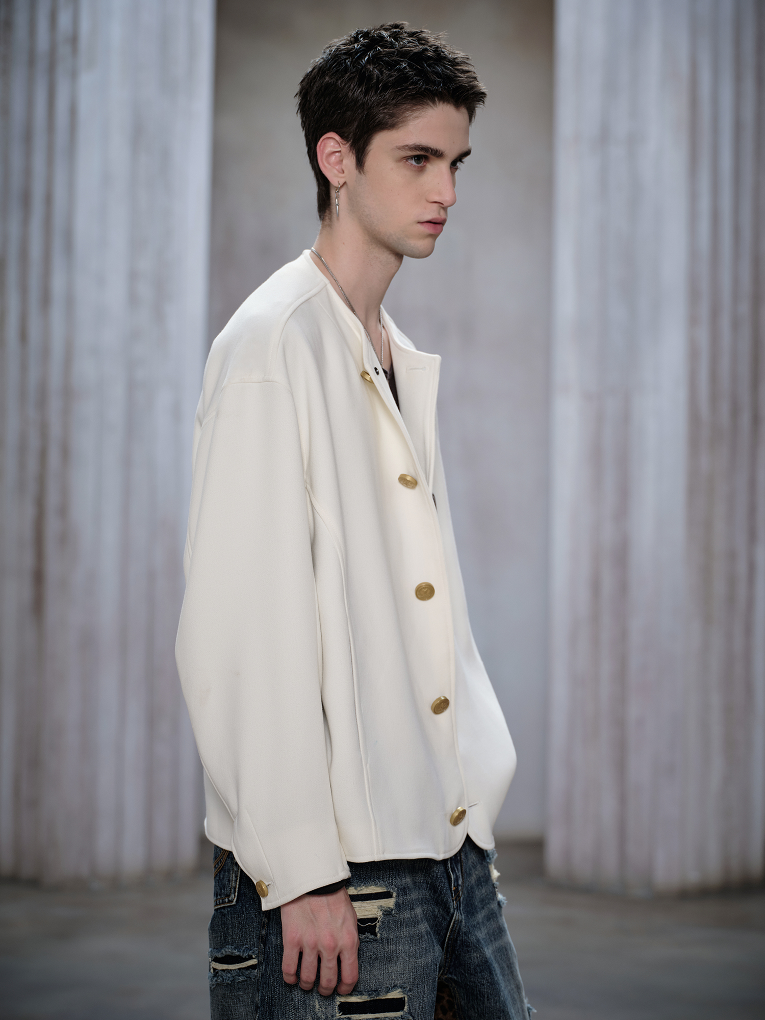FACEONLAB Badge-Patch Crew-Neck Oversized Jacket
