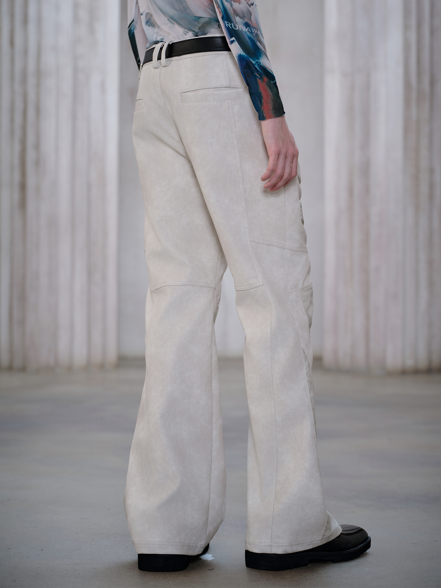 FACEONLAB Panel Armored Faux Leather Biker Pants White, premium urban and streetwear designers apparel on PROJECTISR.com, FACEONLAB