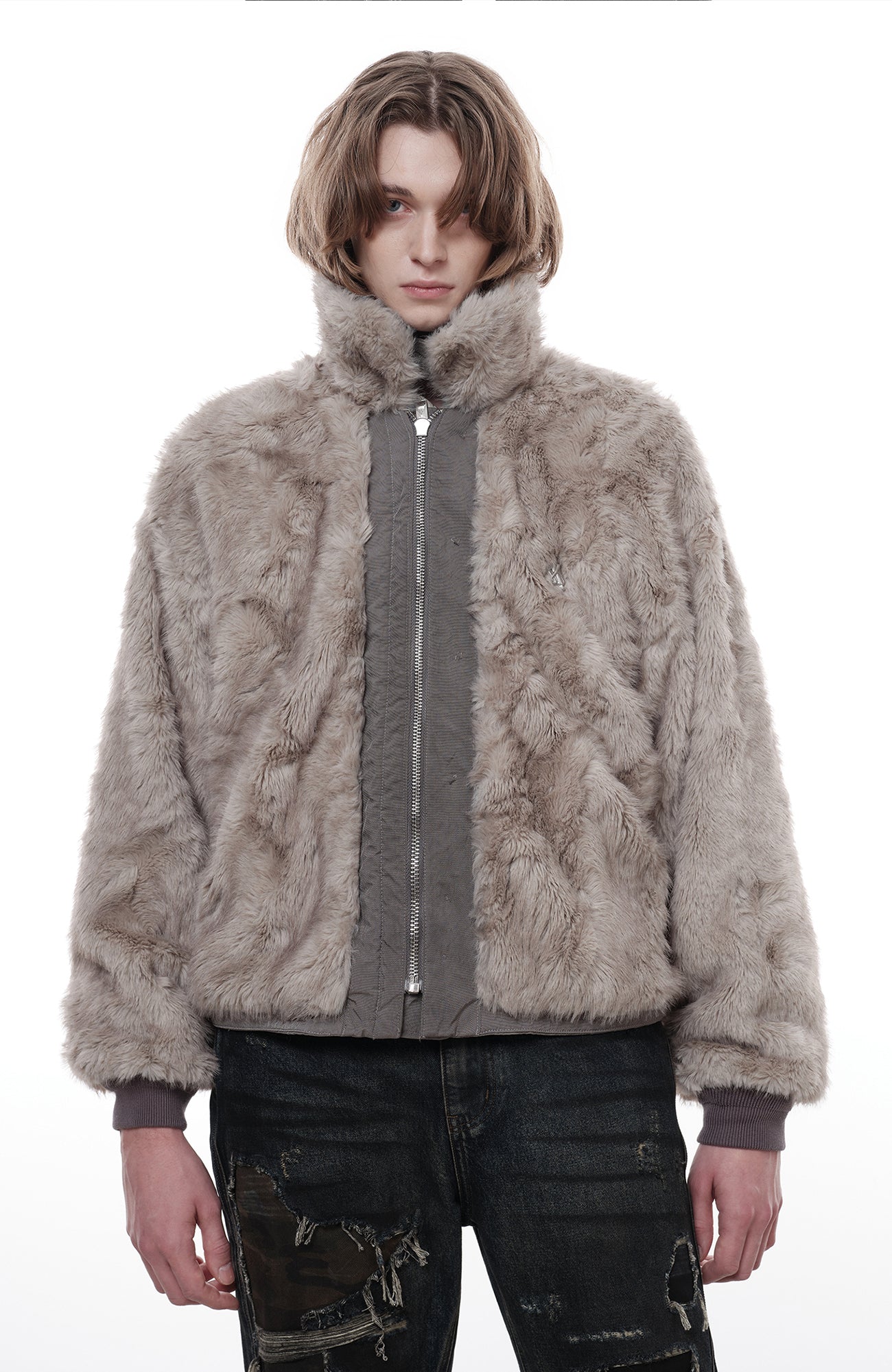 FACEONLAB Reversible Fleece Collar Deck Jacket Gray