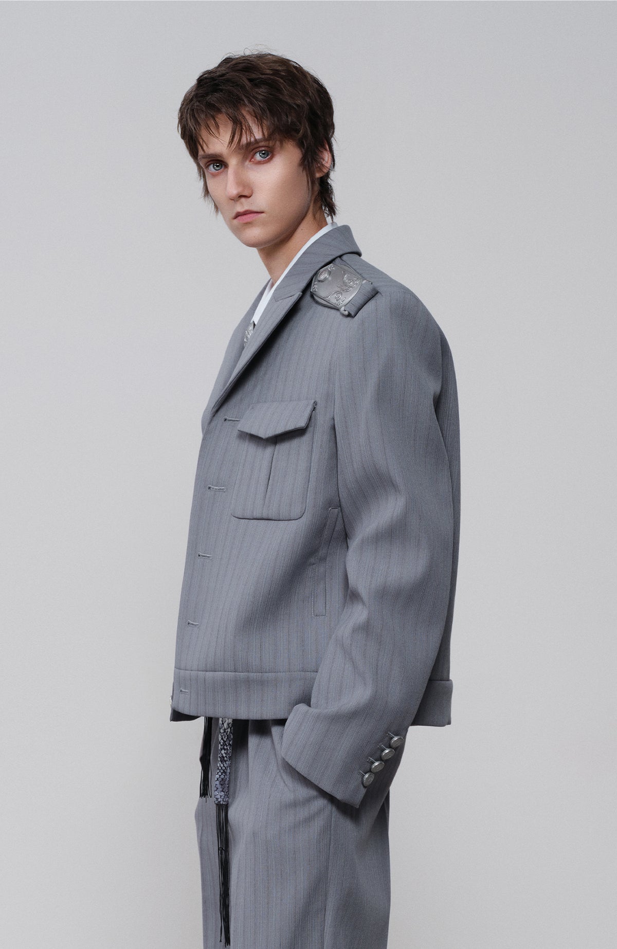 FACEONLAB Striped Epaulette Lapel Jacket