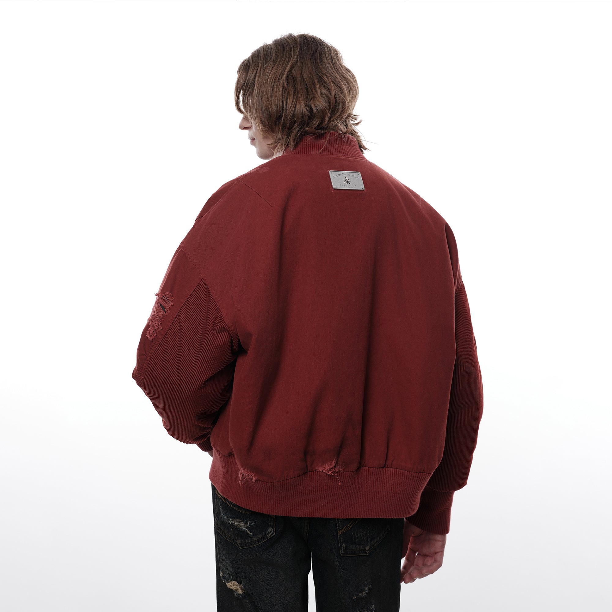 FACEONLAB Distressed Padded Bomber Jacket