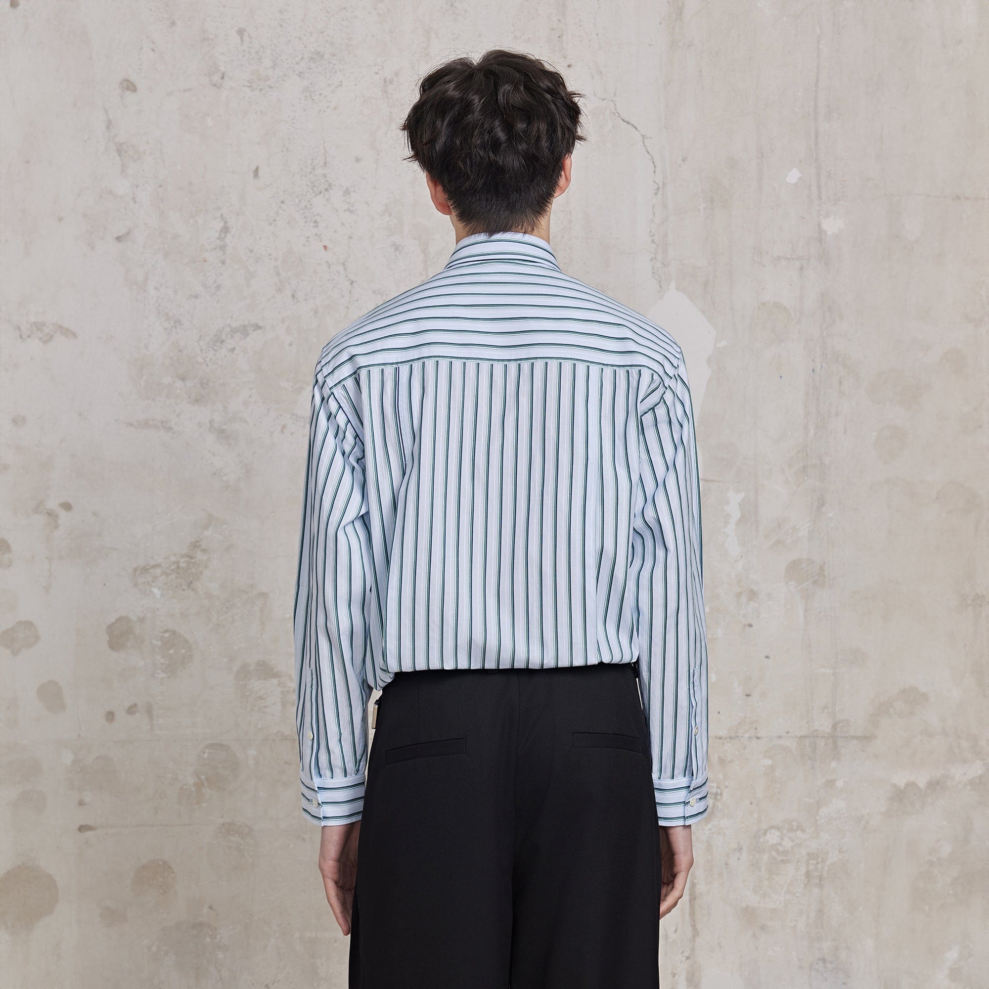 FACEONLAB Striped Patch-Pocket Poplin Shirt, premium urban and streetwear designers apparel on PROJECTISR.com, FACEONLAB