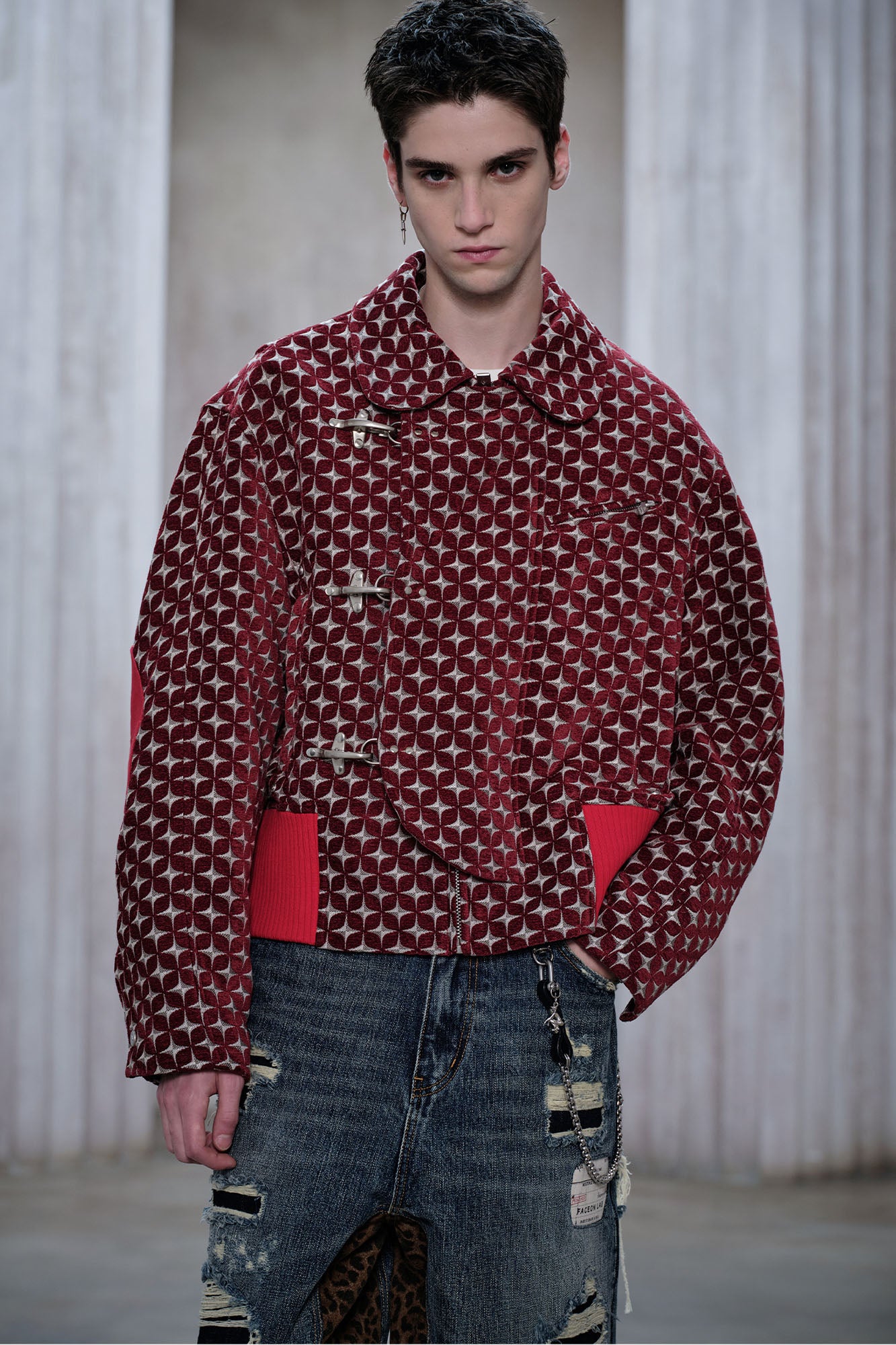 FACEONLAB Geometric Full-Print Metal Clasps Jacket, premium urban and streetwear designers apparel on PROJECTISR.com, FACEONLAB