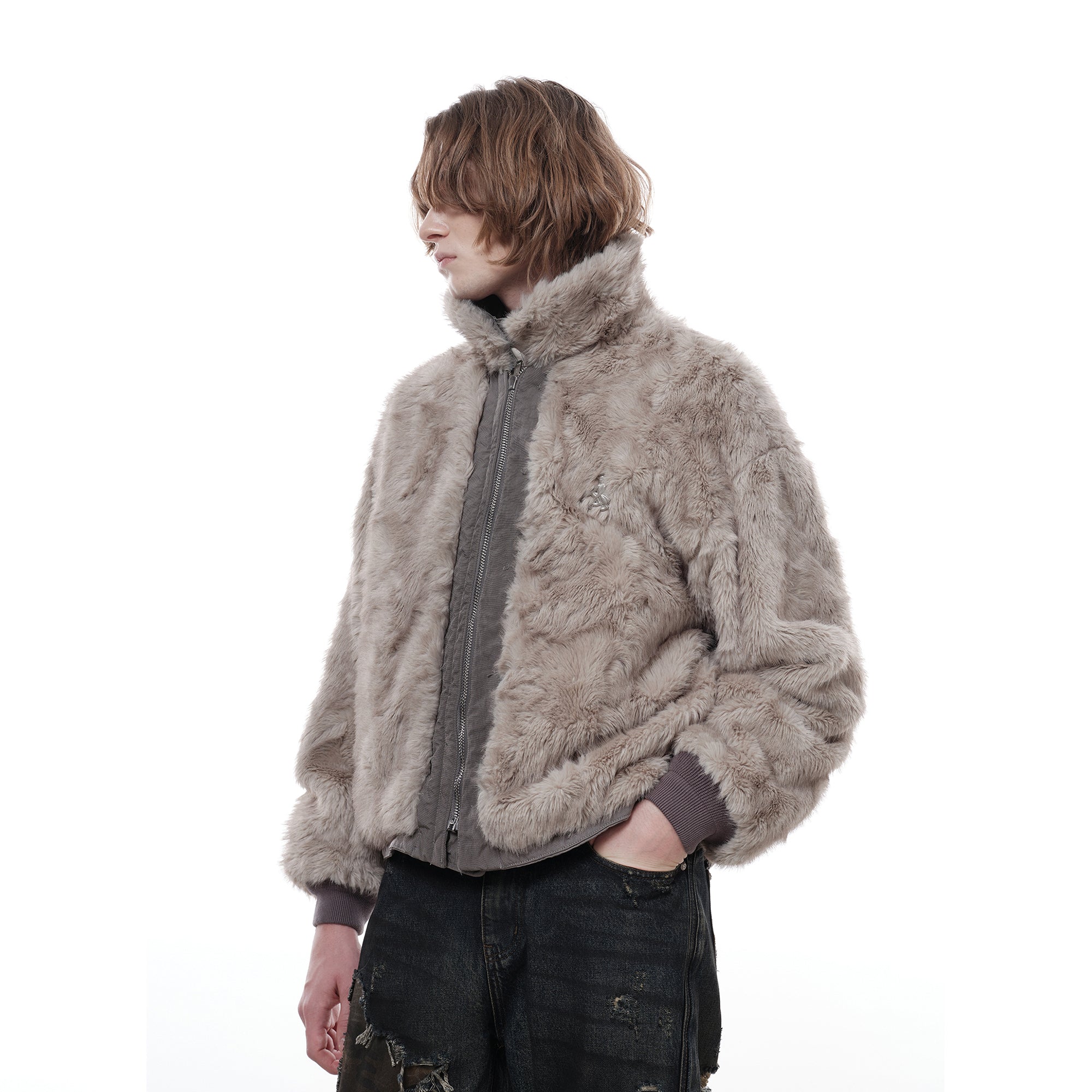 FACEONLAB Reversible Fleece Collar Deck Jacket Gray