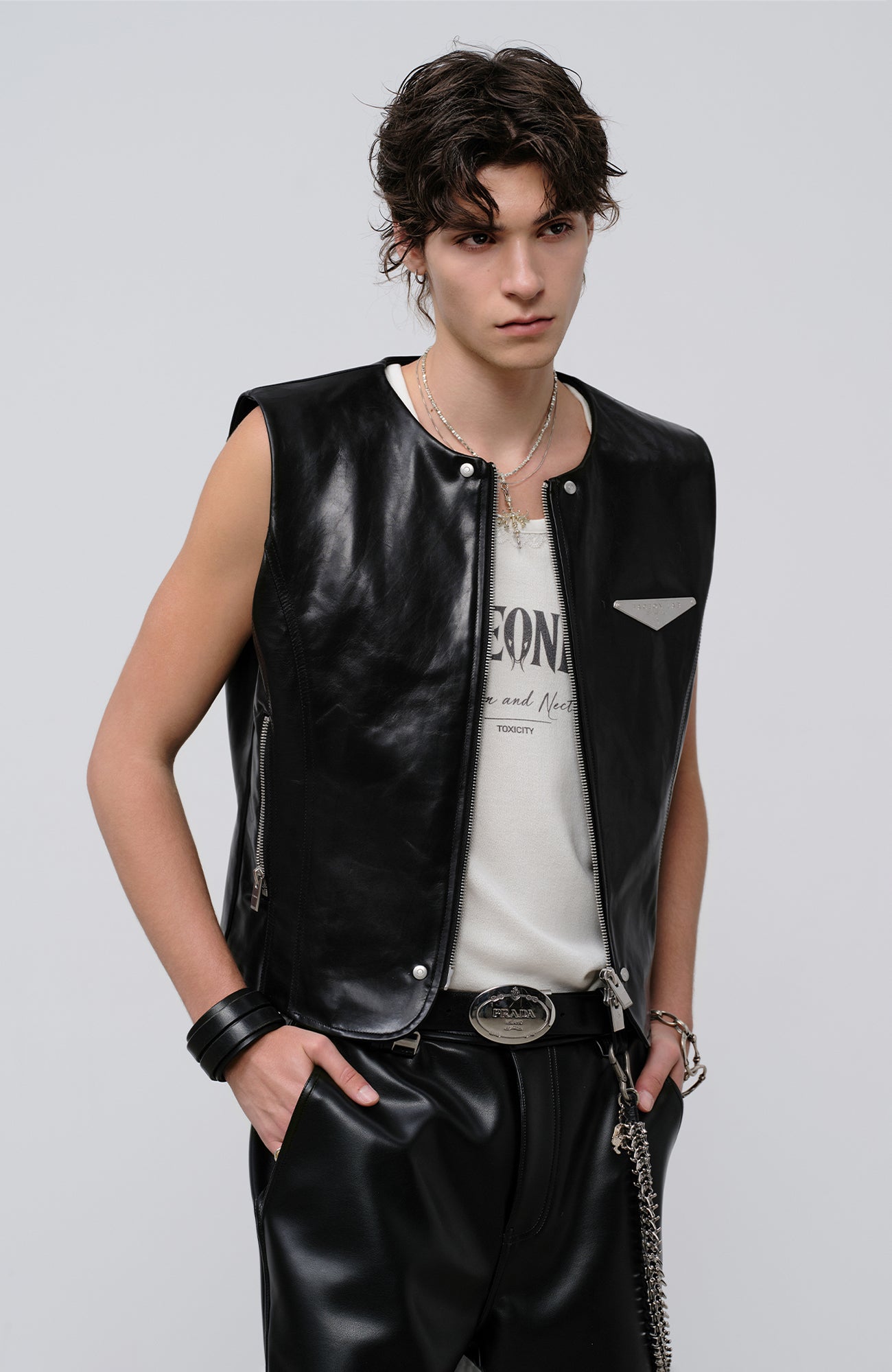 FACEONLAB Reversible Moto Leather Vest Black, premium urban and streetwear designers apparel on PROJECTISR.com, FACEONLAB
