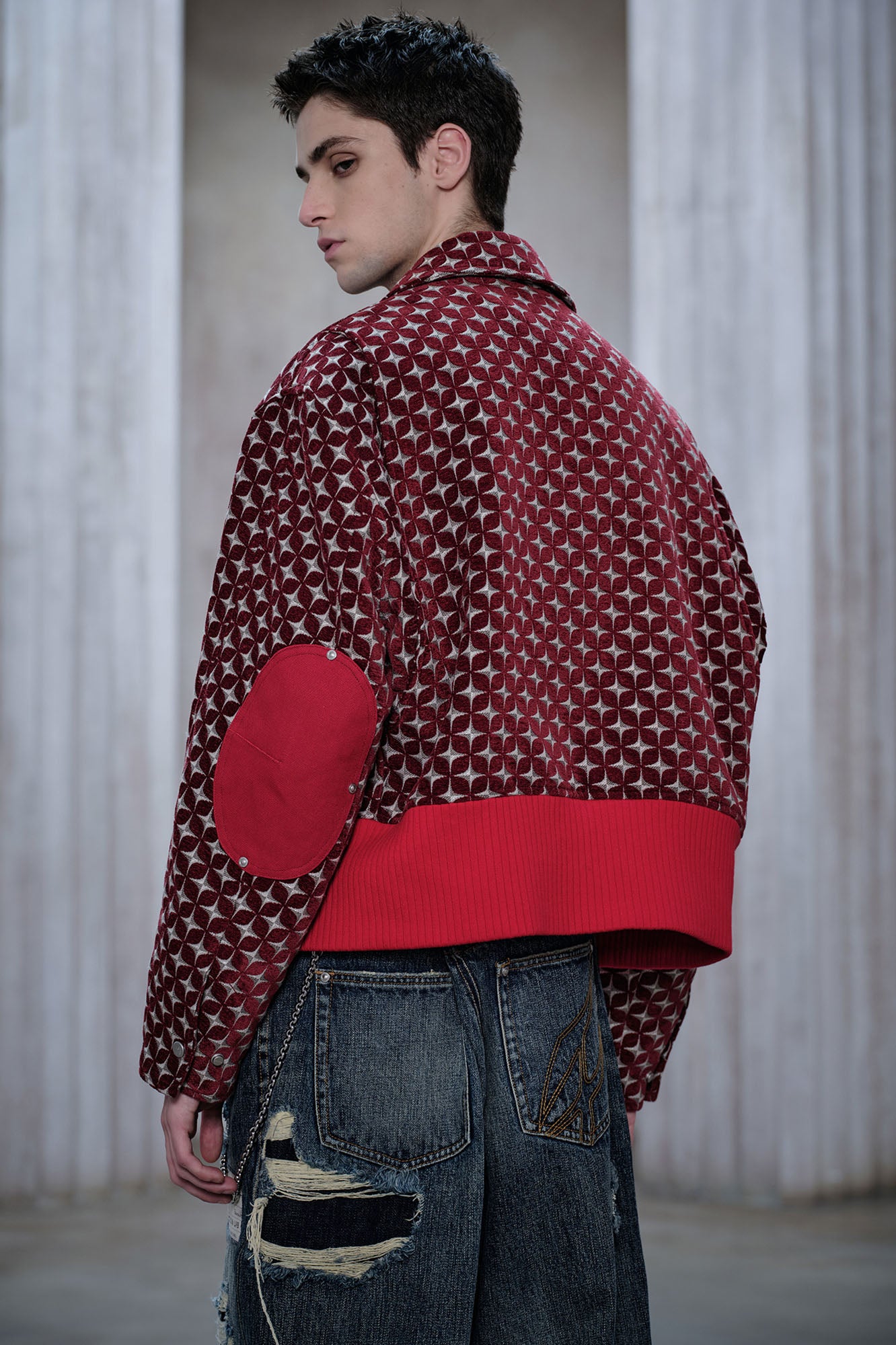 FACEONLAB Geometric Full-Print Metal Clasps Jacket, premium urban and streetwear designers apparel on PROJECTISR.com, FACEONLAB