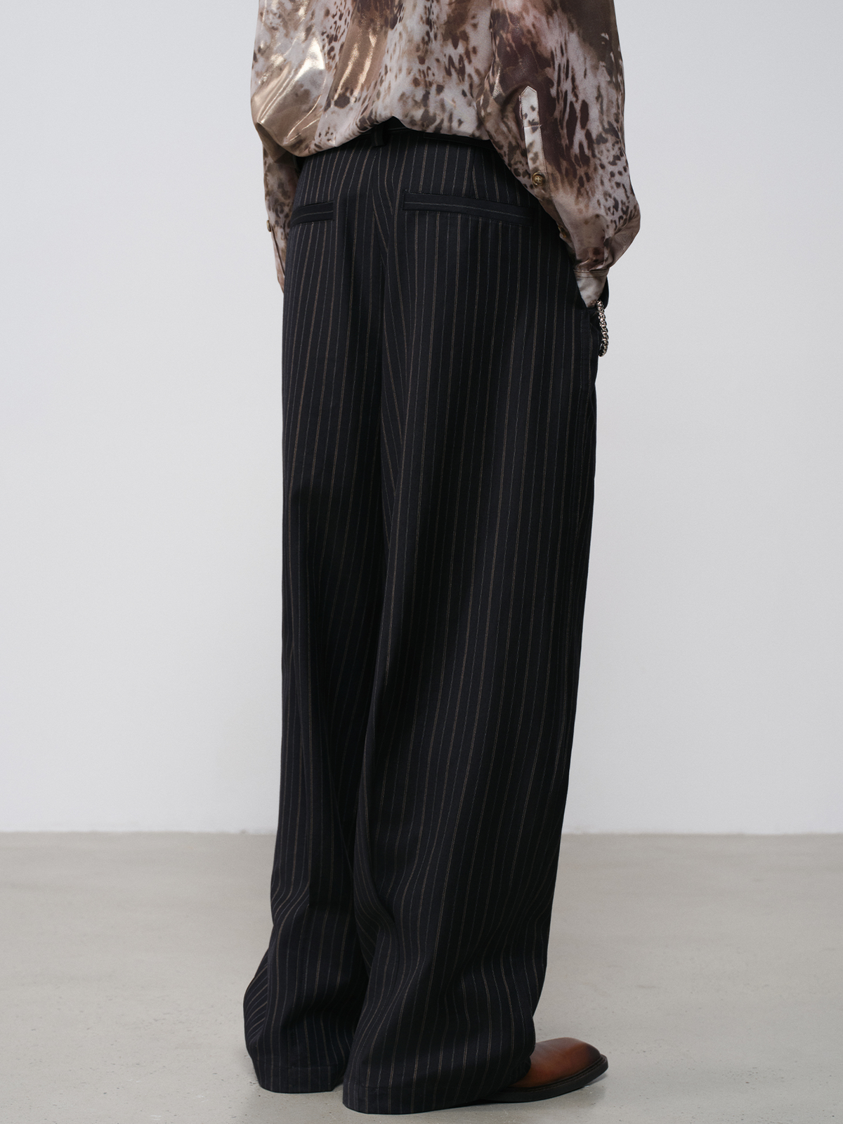 FACEONLAB Striped Wool-Blend Wide-Leg Trousers