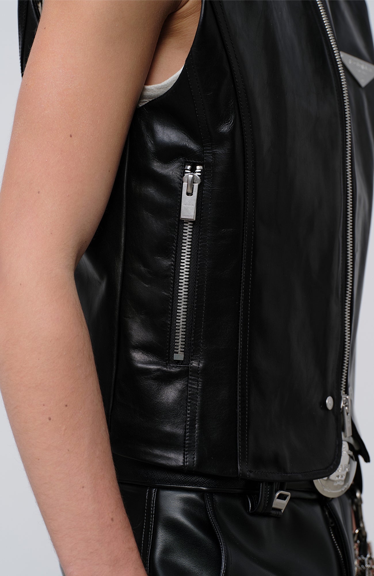 FACEONLAB Reversible Moto Leather Vest Black, premium urban and streetwear designers apparel on PROJECTISR.com, FACEONLAB