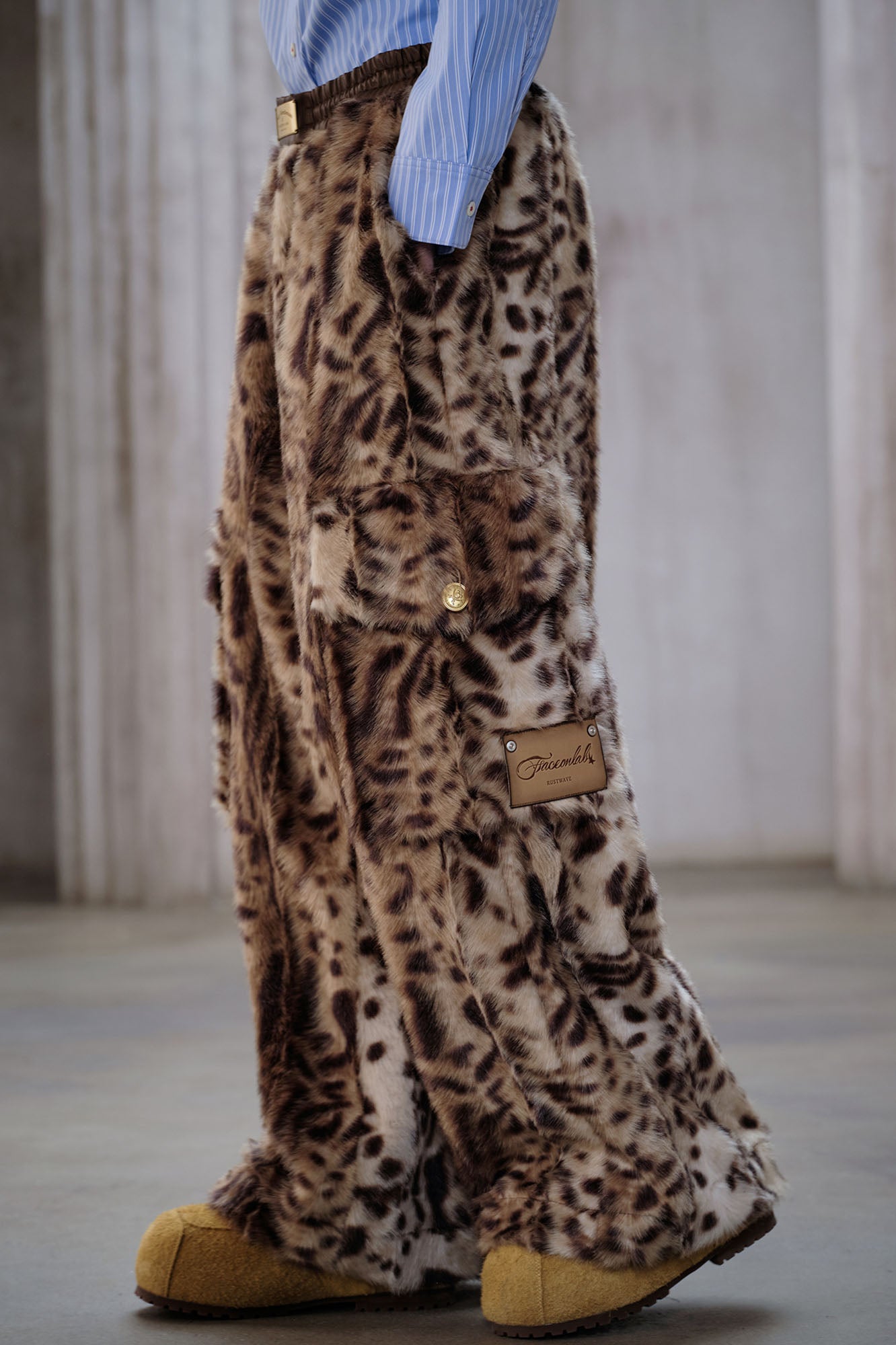 FACEONLAB Leopard Faux Fur Oversized Pants