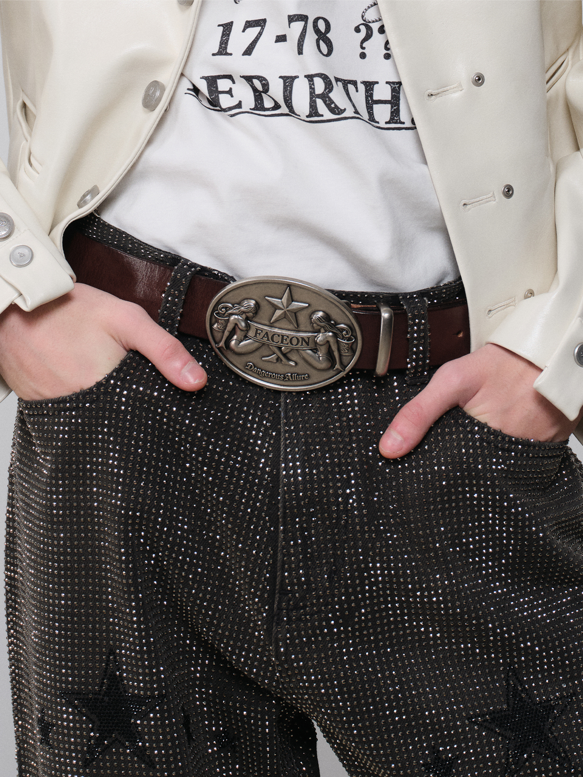 FACEONLAB Gemini Embossed Buckle Retro Faux Leather Belt