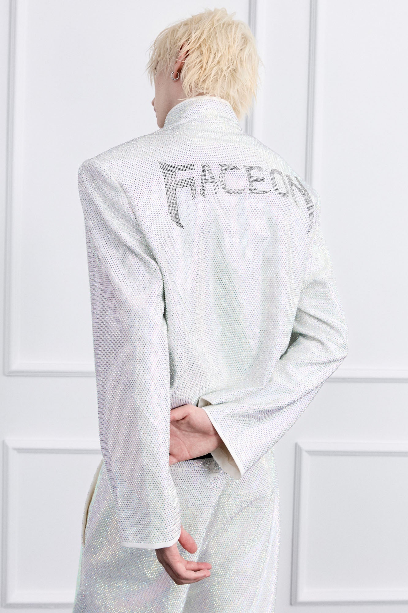 FACEONLAB Iridescent Diamond Mandarin Collar Jacket, premium urban and streetwear designers apparel on PROJECTISR.com, FACEONLAB