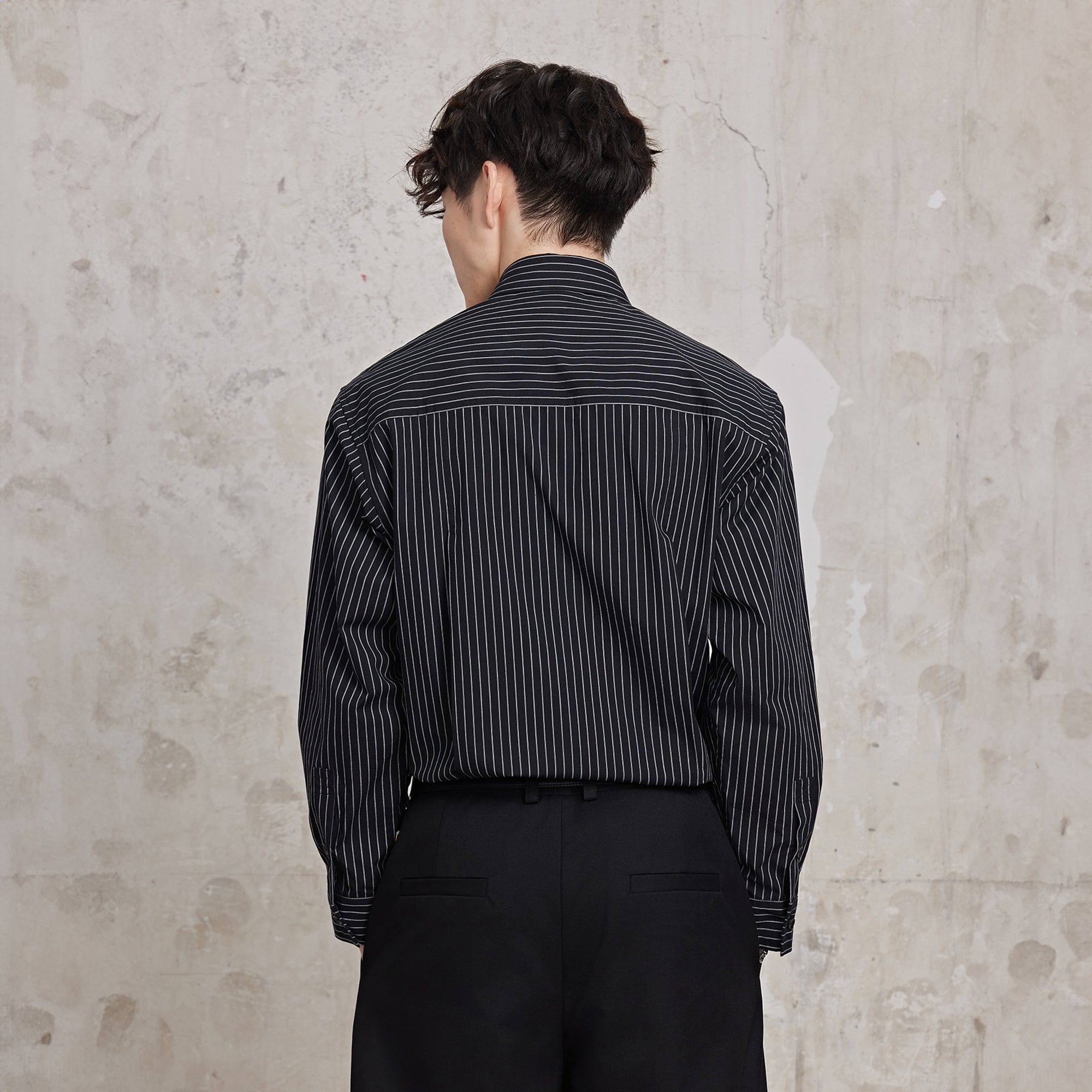 FACEONLAB Striped Patch-Pocket Poplin Shirt, premium urban and streetwear designers apparel on PROJECTISR.com, FACEONLAB
