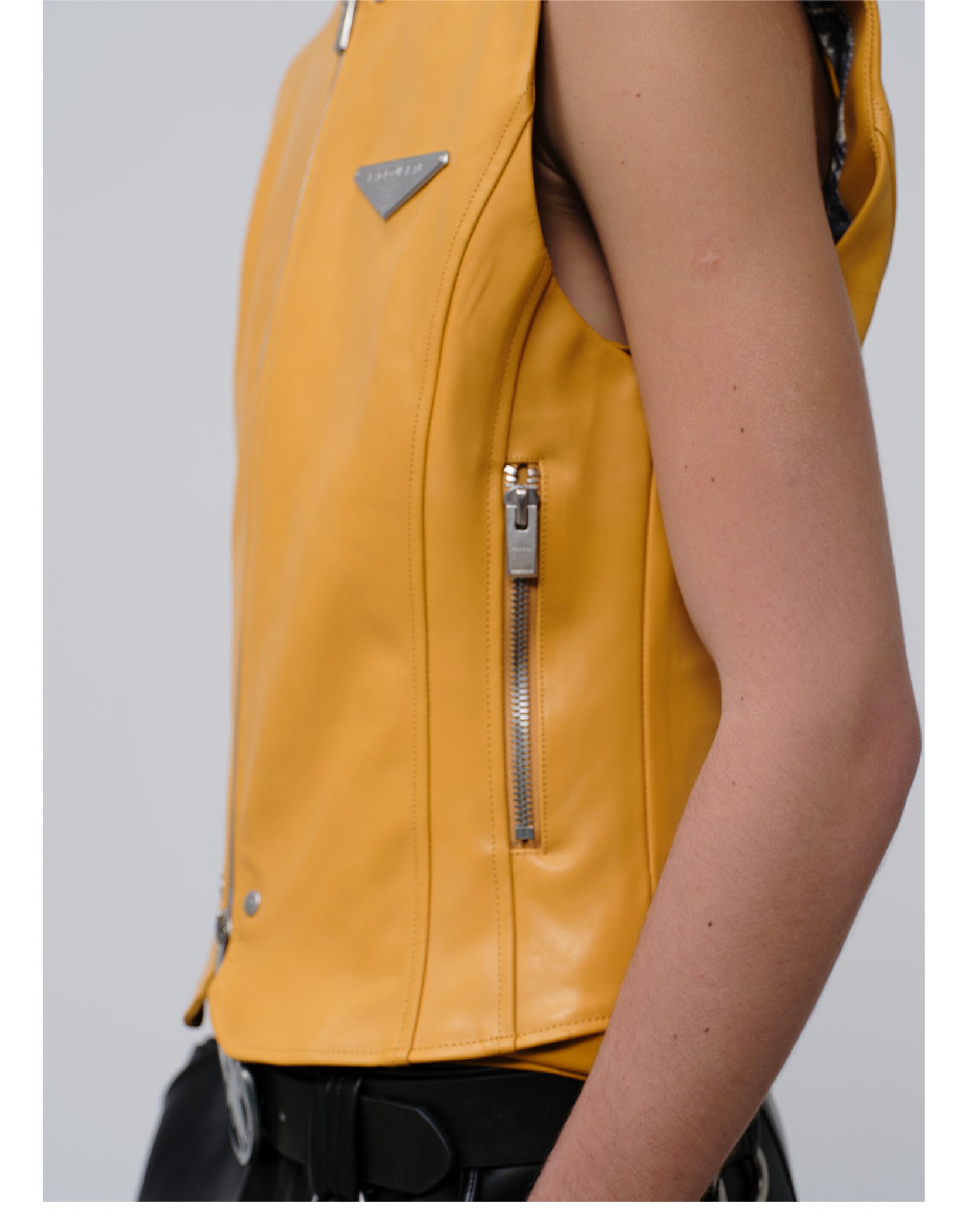 FACEONLAB Reversible Moto Leather Vest Orange, premium urban and streetwear designers apparel on PROJECTISR.com, FACEONLAB