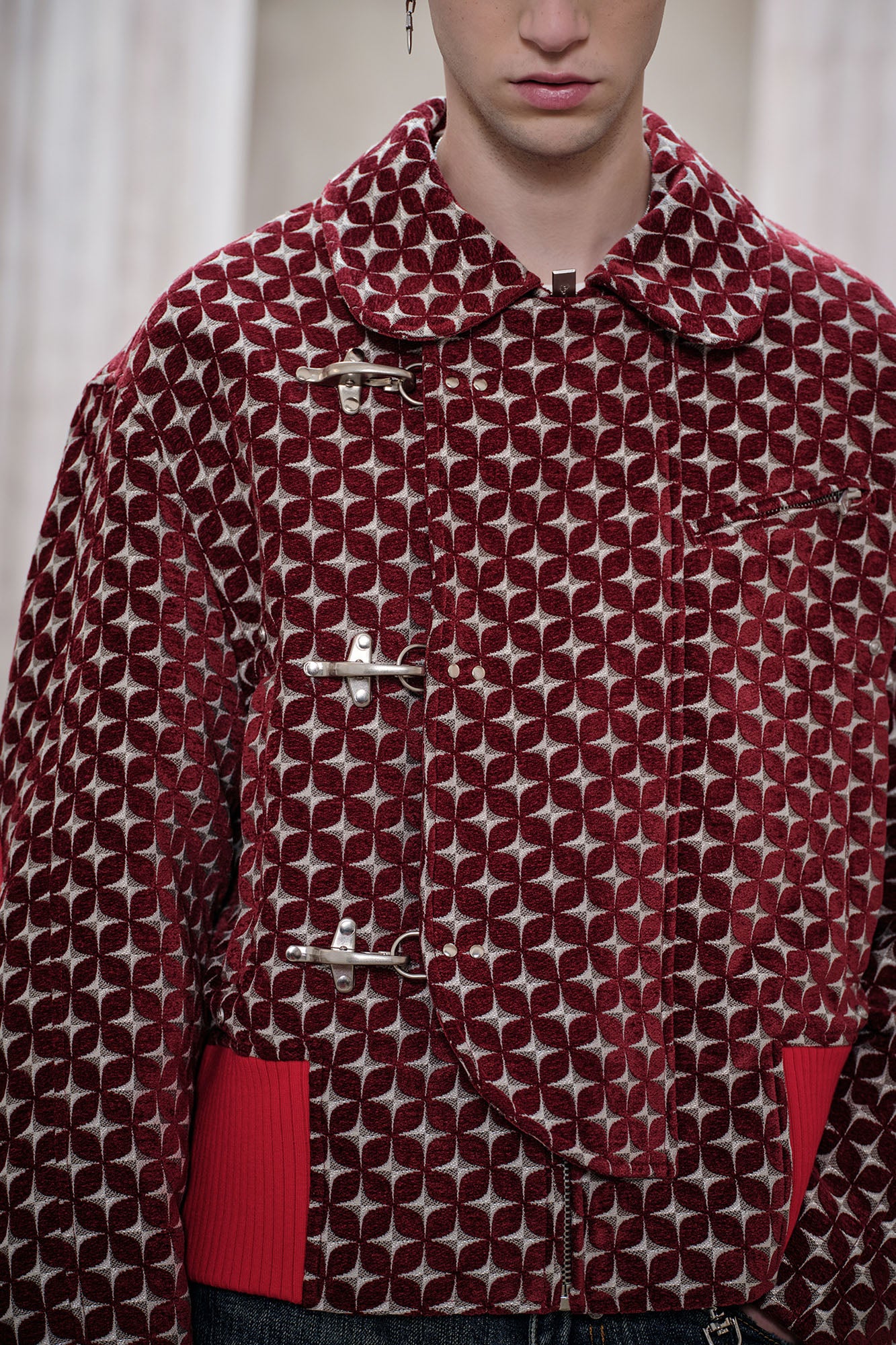 FACEONLAB Geometric Full-Print Metal Clasps Jacket, premium urban and streetwear designers apparel on PROJECTISR.com, FACEONLAB