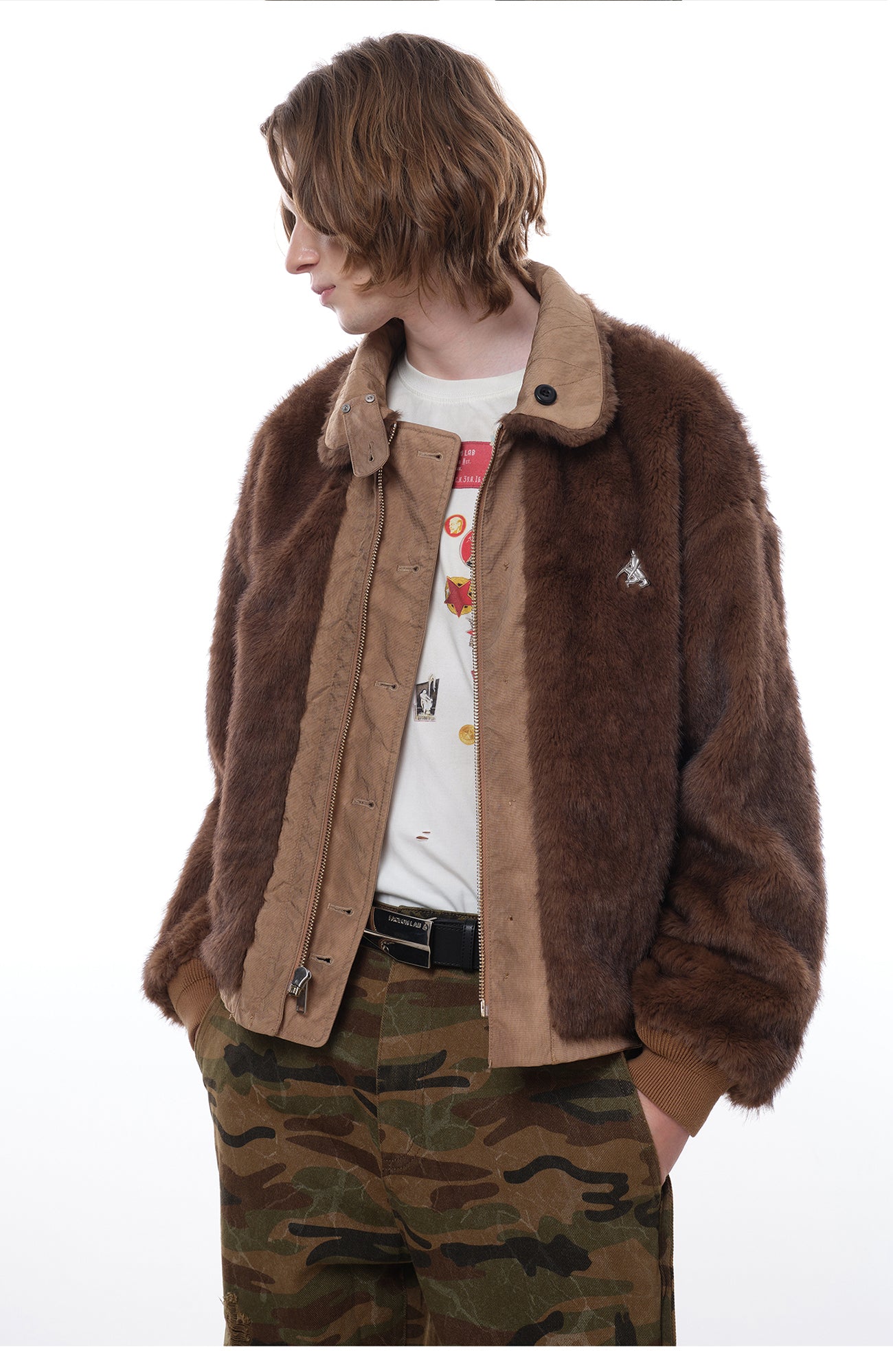 FACEONLAB Reversible Fleece Collar Deck Jacket Khaki