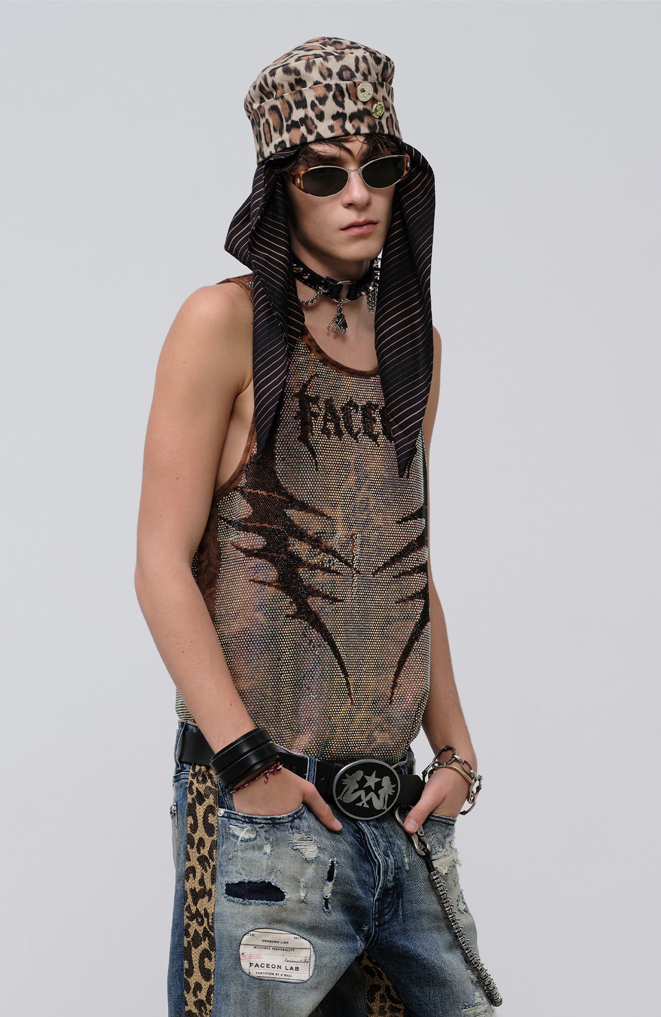 FACEONLAB Venom Diamond Punk Tank Leopard, premium urban and streetwear designers apparel on PROJECTISR.com, FACEONLAB
