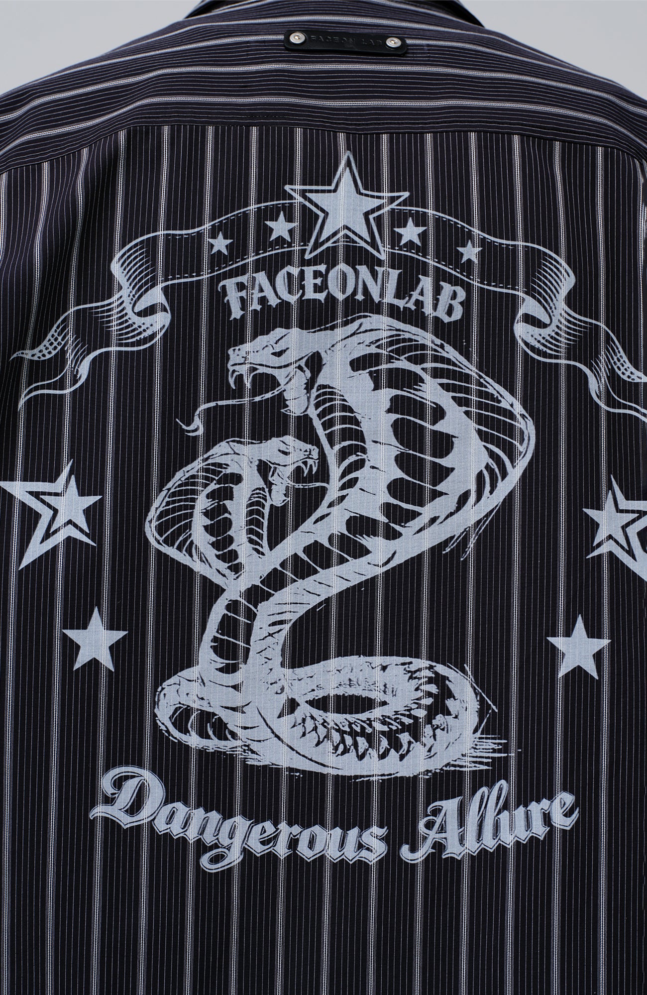 FACEONLAB Stripe Animal Graphic Relaxed Shirt Black, premium urban and streetwear designers apparel on PROJECTISR.com, FACEONLAB