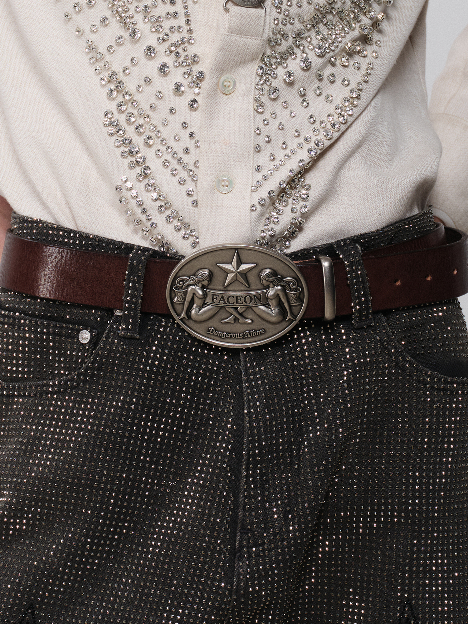 FACEONLAB Gemini Embossed Buckle Retro Faux Leather Belt