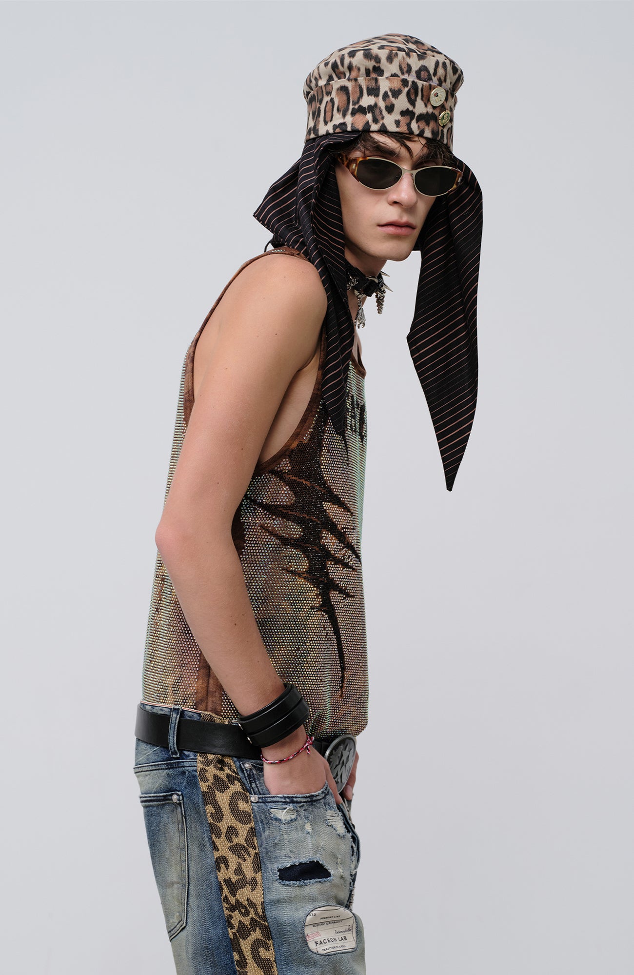 FACEONLAB Venom Diamond Punk Tank Leopard, premium urban and streetwear designers apparel on PROJECTISR.com, FACEONLAB