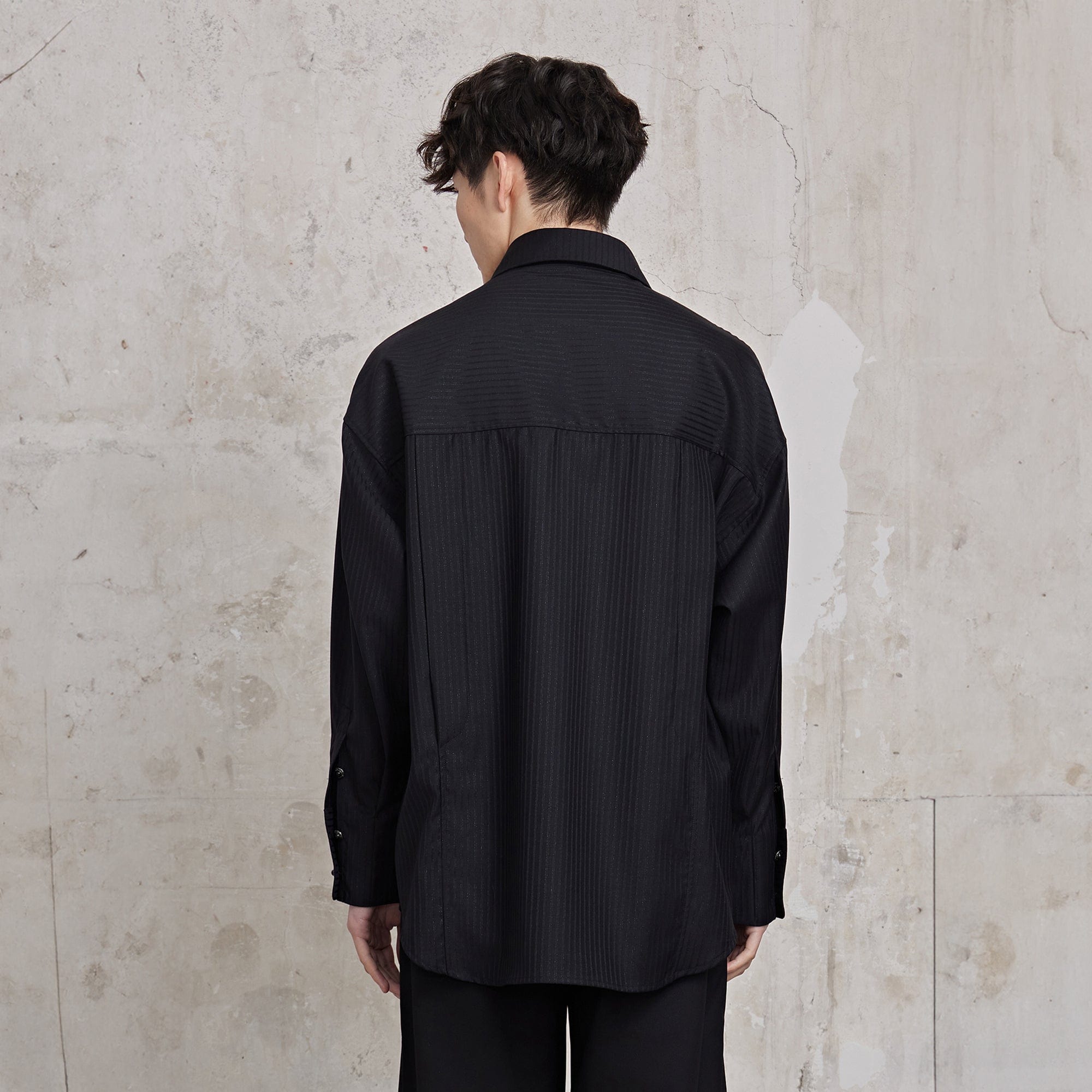 FACEONLAB Pinstriped Rivet Diamond Shirt, premium urban and streetwear designers apparel on PROJECTISR.com, FACEONLAB