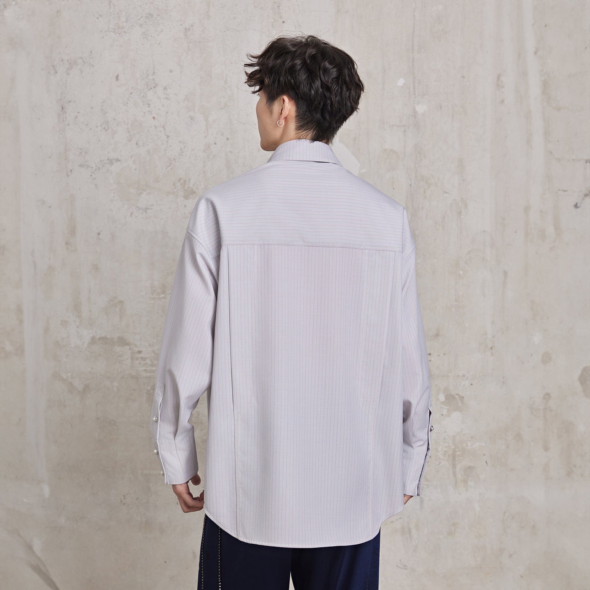 FACEONLAB Pinstriped Rivet Diamond Shirt, premium urban and streetwear designers apparel on PROJECTISR.com, FACEONLAB