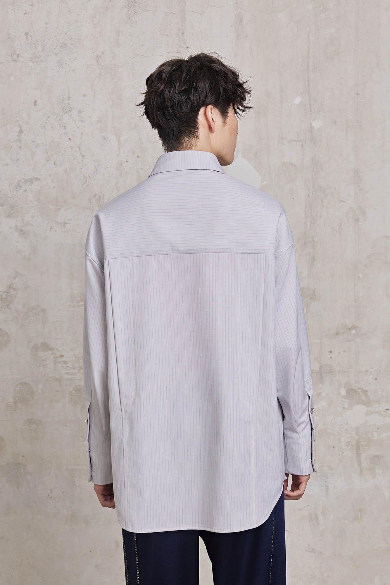 FACEONLAB Pinstriped Rivet Diamond Shirt, premium urban and streetwear designers apparel on PROJECTISR.com, FACEONLAB