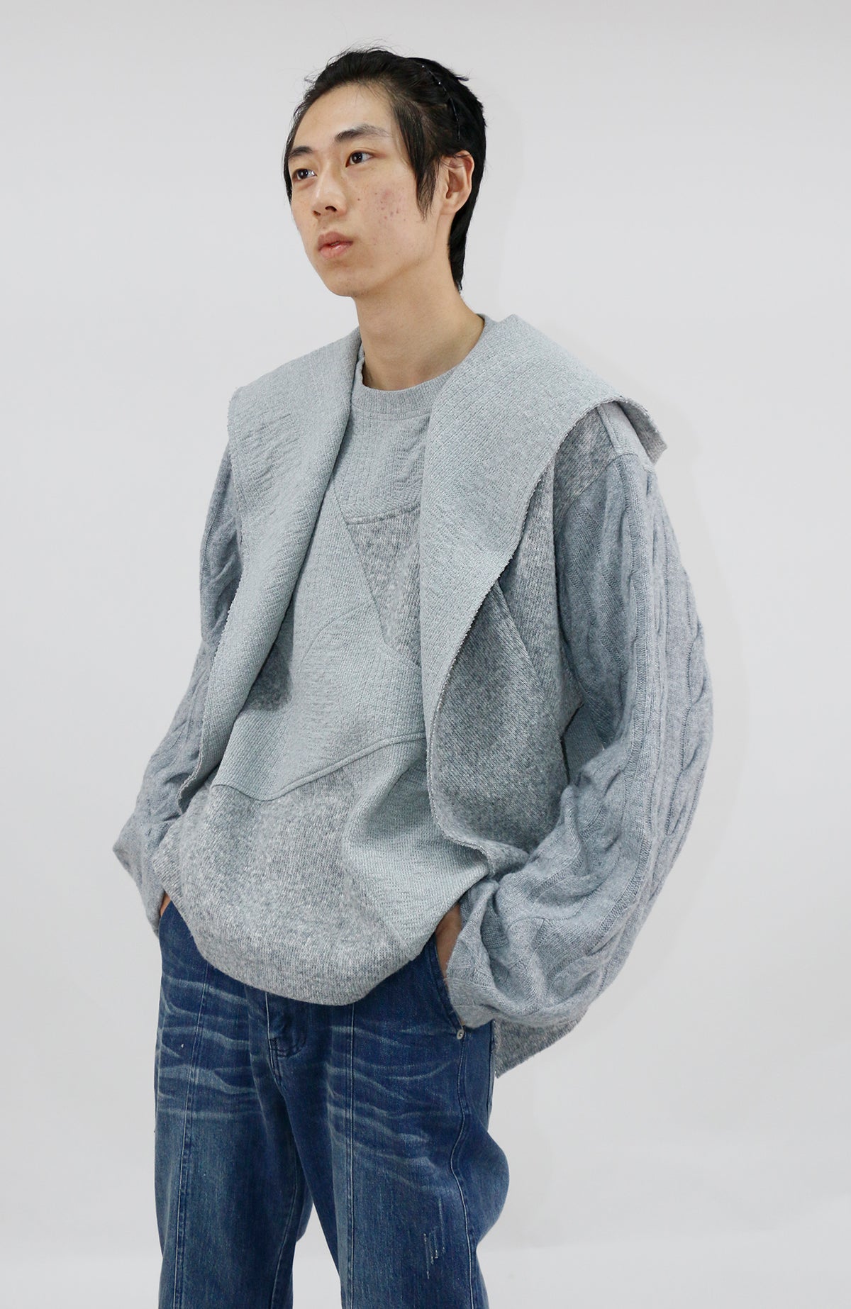RELABEL Deconstructed Spliced Wool-Blend Textured Sweater