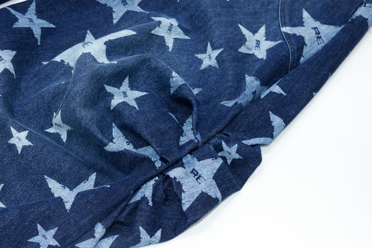 RELABEL Washed Star Full-Print Pleated Wide-Leg Jeans