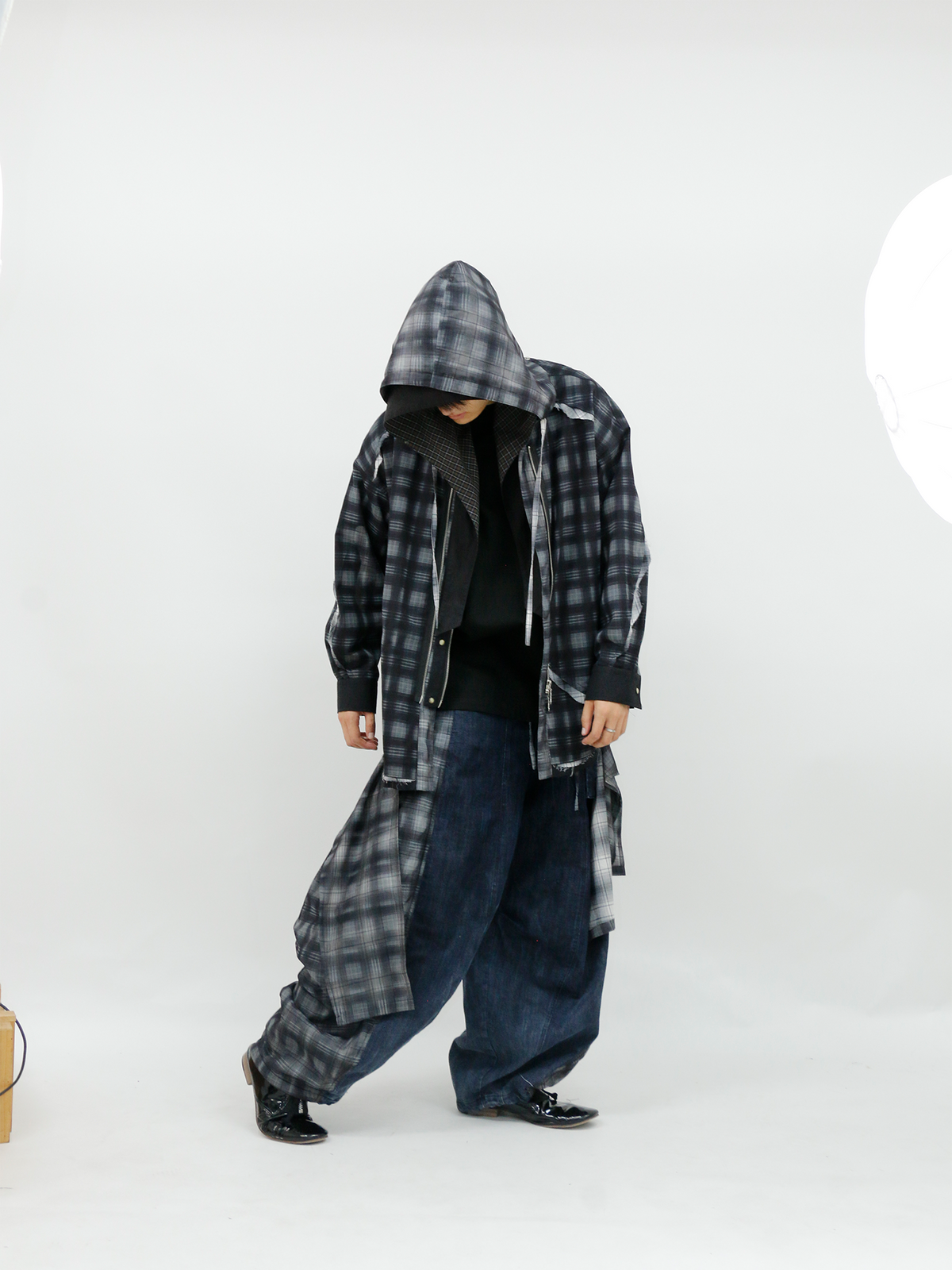RELABEL Plaid Layered Oversized Hooded Shirt