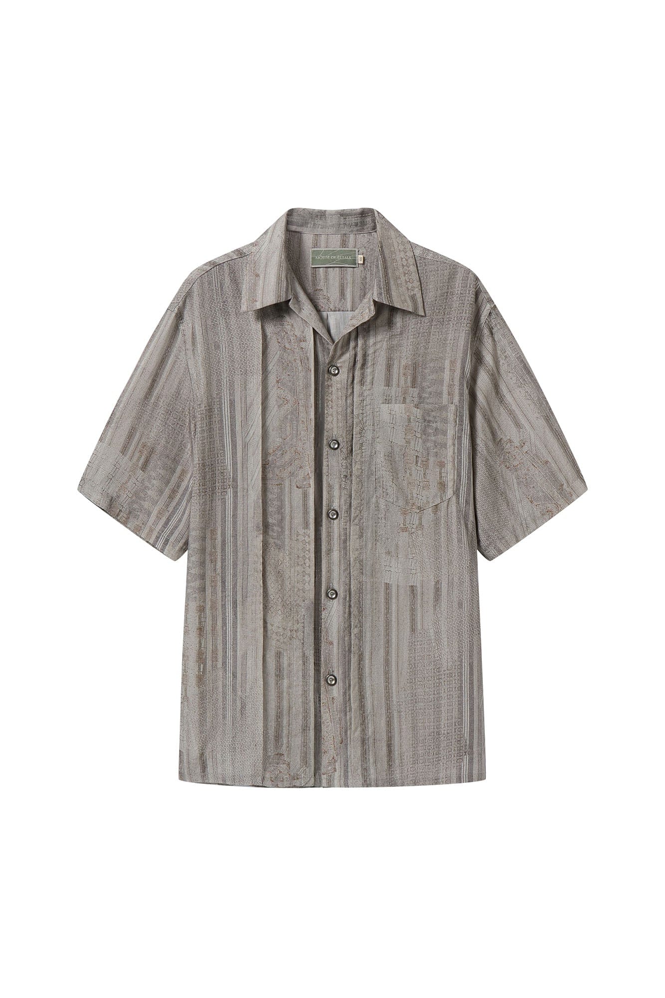 MOITIEDEPETALE Striped Pocket Linen-Blend Half Shirt, premium urban and streetwear designers apparel on PROJECTISR.com, MOITIEDEPETALE