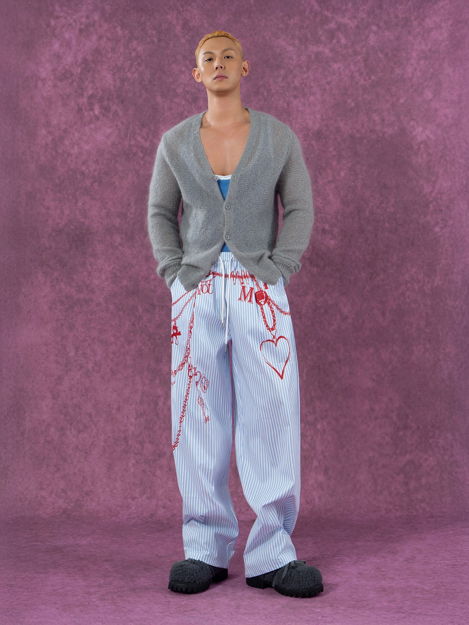 CLP Charm Graphic Striped Drawstring Pants