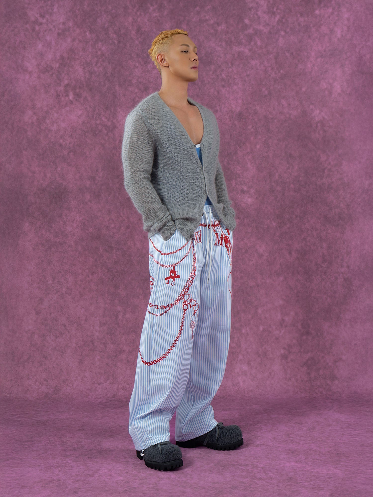 CLP Charm Graphic Striped Drawstring Pants