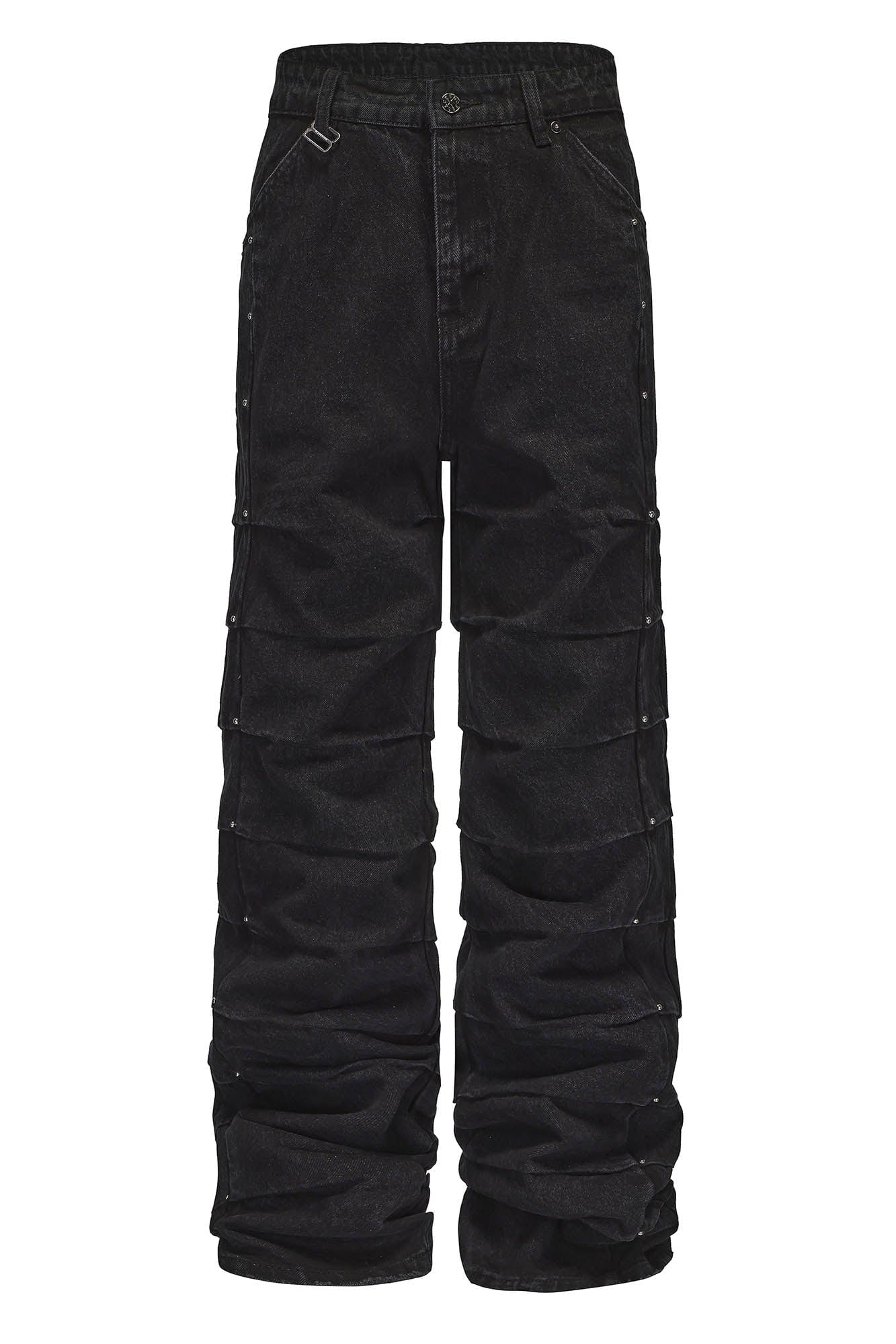 BLACK8MOB Armour Crinkled Rivet Pants, premium urban and streetwear designers apparel on PROJECTISR.com, BLACK8MOB