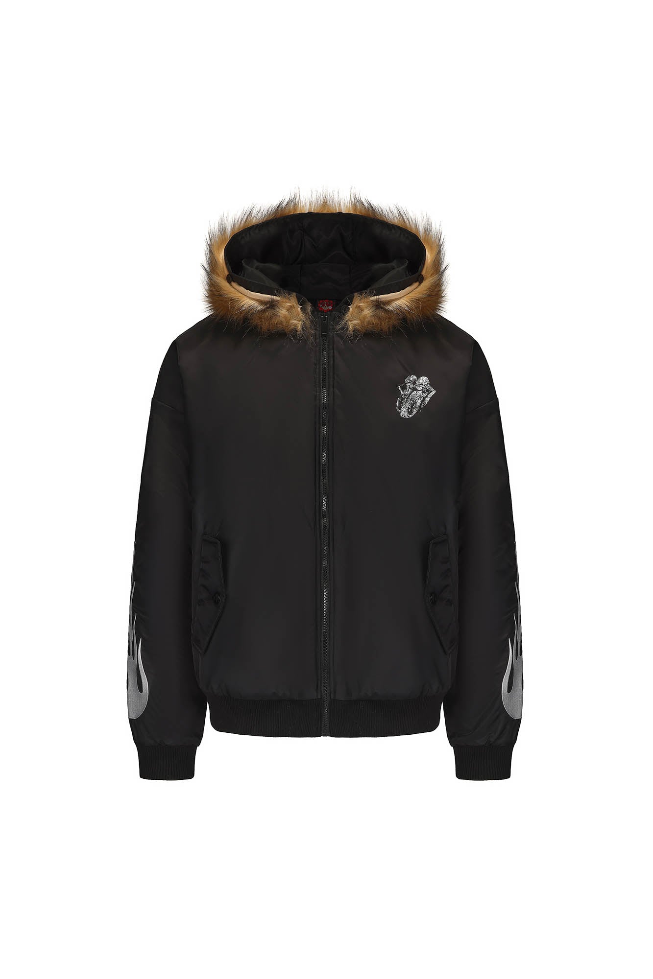 BLACK8MOB Flame Detachable-Fur Hooded Jacket, premium urban and streetwear designers apparel on PROJECTISR.com, BLACK8MOB