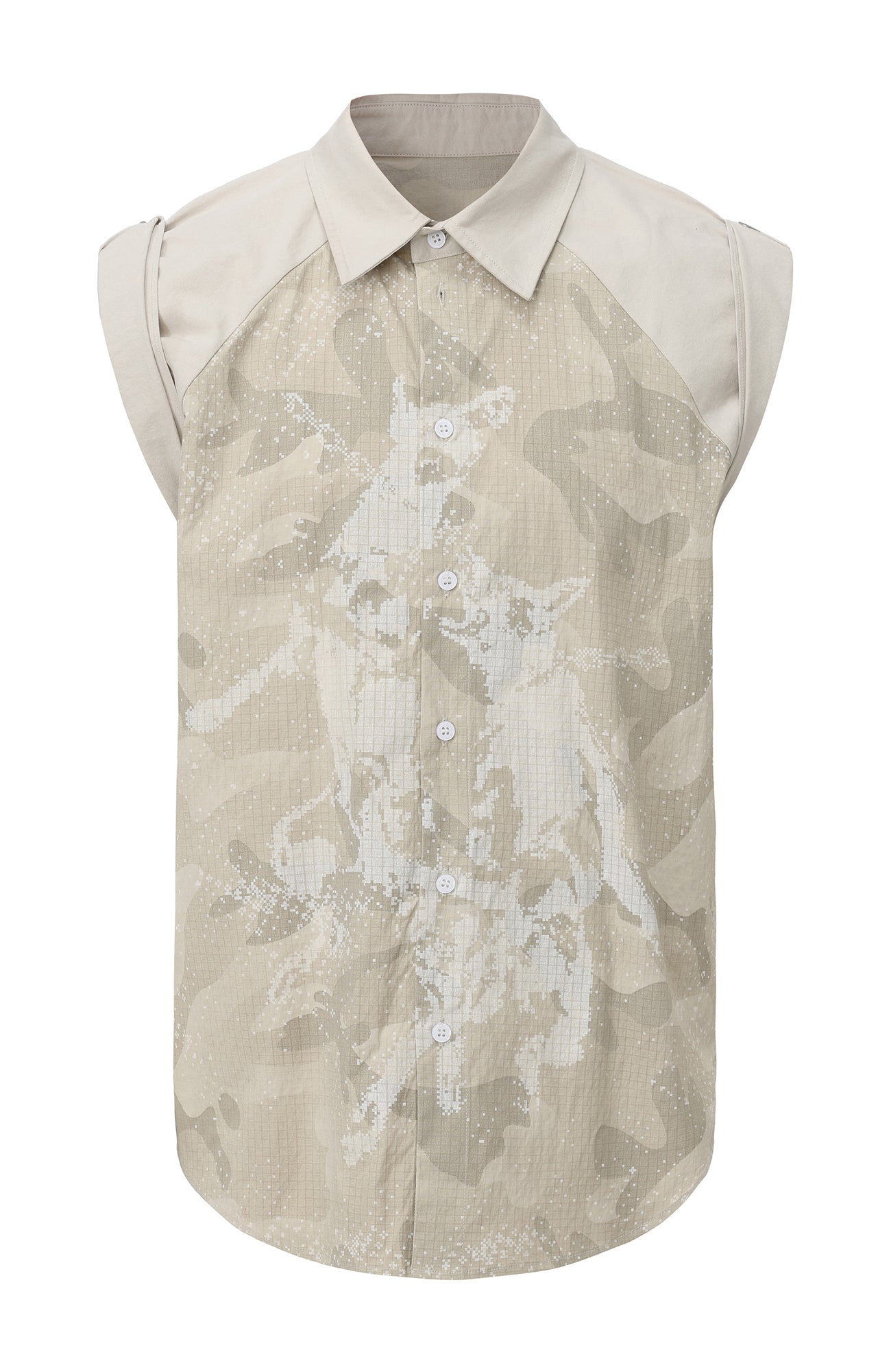 INTERRUPT Camo Graphic Sleeveless Studded Raglan Shirt