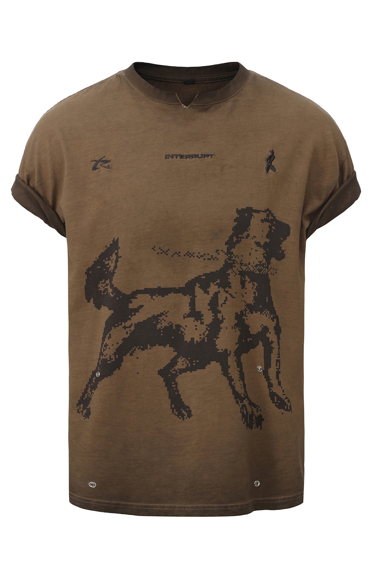 INTERRUPT Studded Roll-Sleeve Graphic T-Shirt
