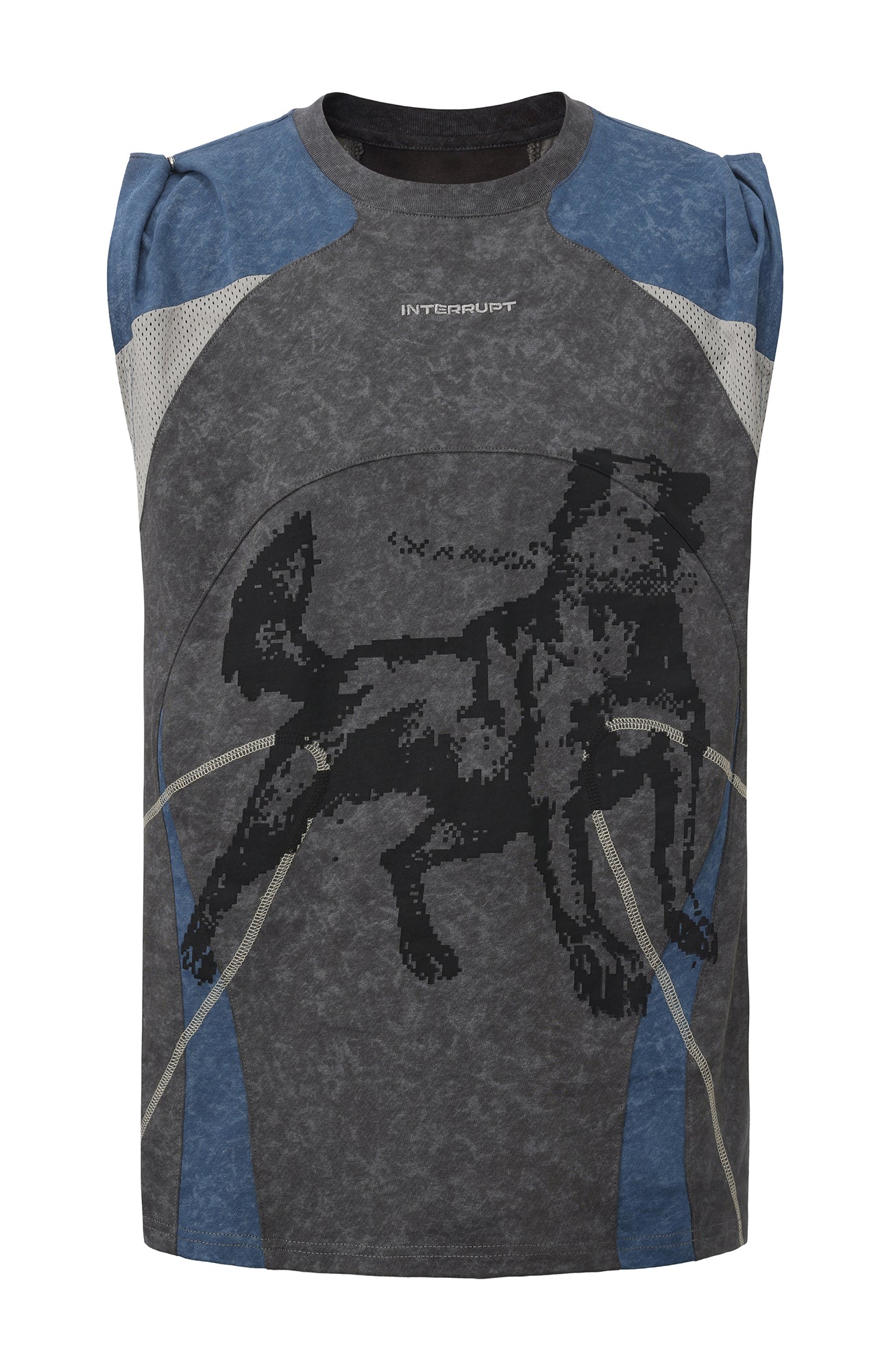 INTERRUPT Studded Mesh-Spliced Graphic Tank Top